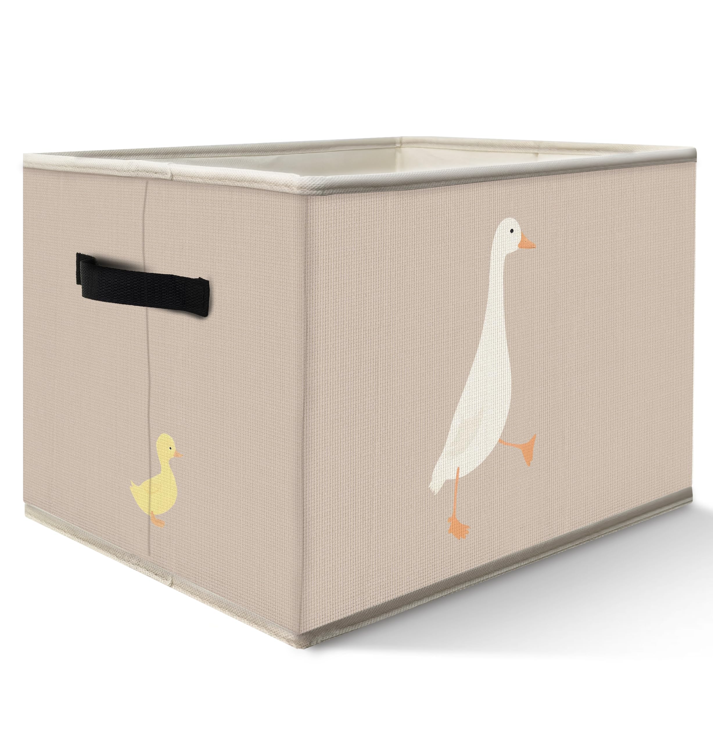 FDHSPAAM Cute Duck Nursery Storage Bin with Handles on a shelf for easy transport.