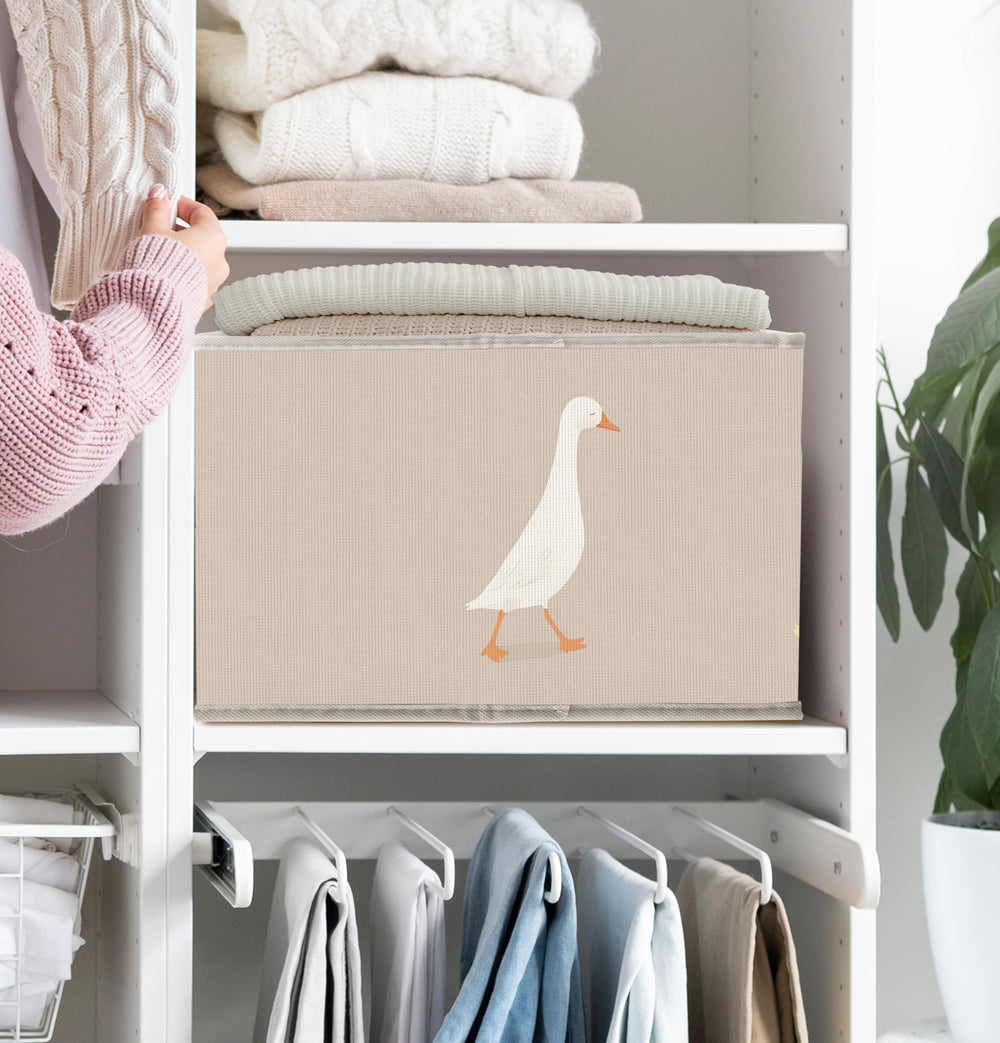 FDHSPAAM Rustic beige fabric bin in a nursery setting.