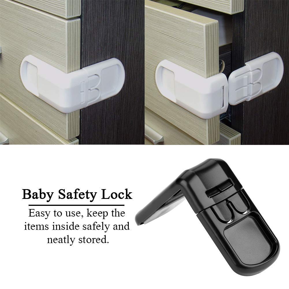 Fdit black safety lock on a modern cabinet.