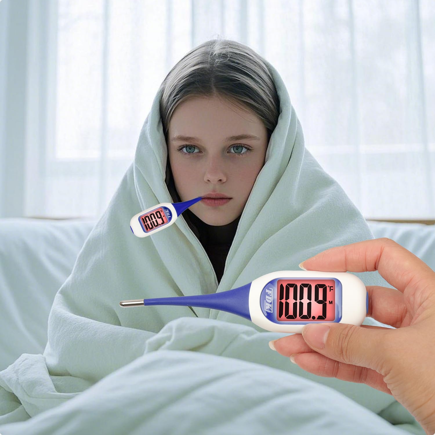 FDK thermometer designed for oral and underarm use for family care.