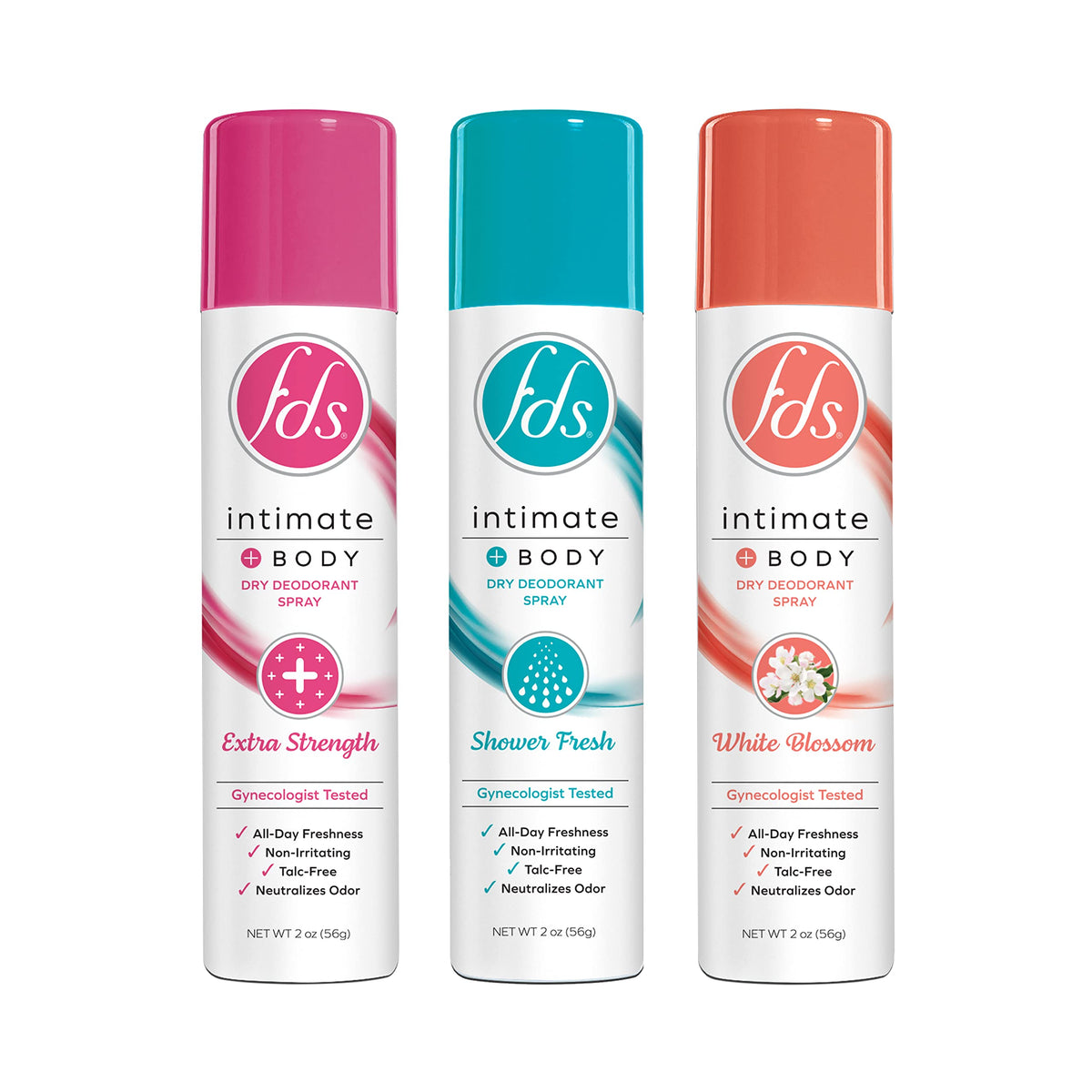 FDS Intimate Deodorant Spray Shower Fresh bottle ready for all-day freshness.