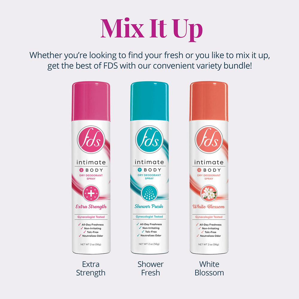 FDS Intimate Deodorant Spray White Blossom bottle with a light fragrance.