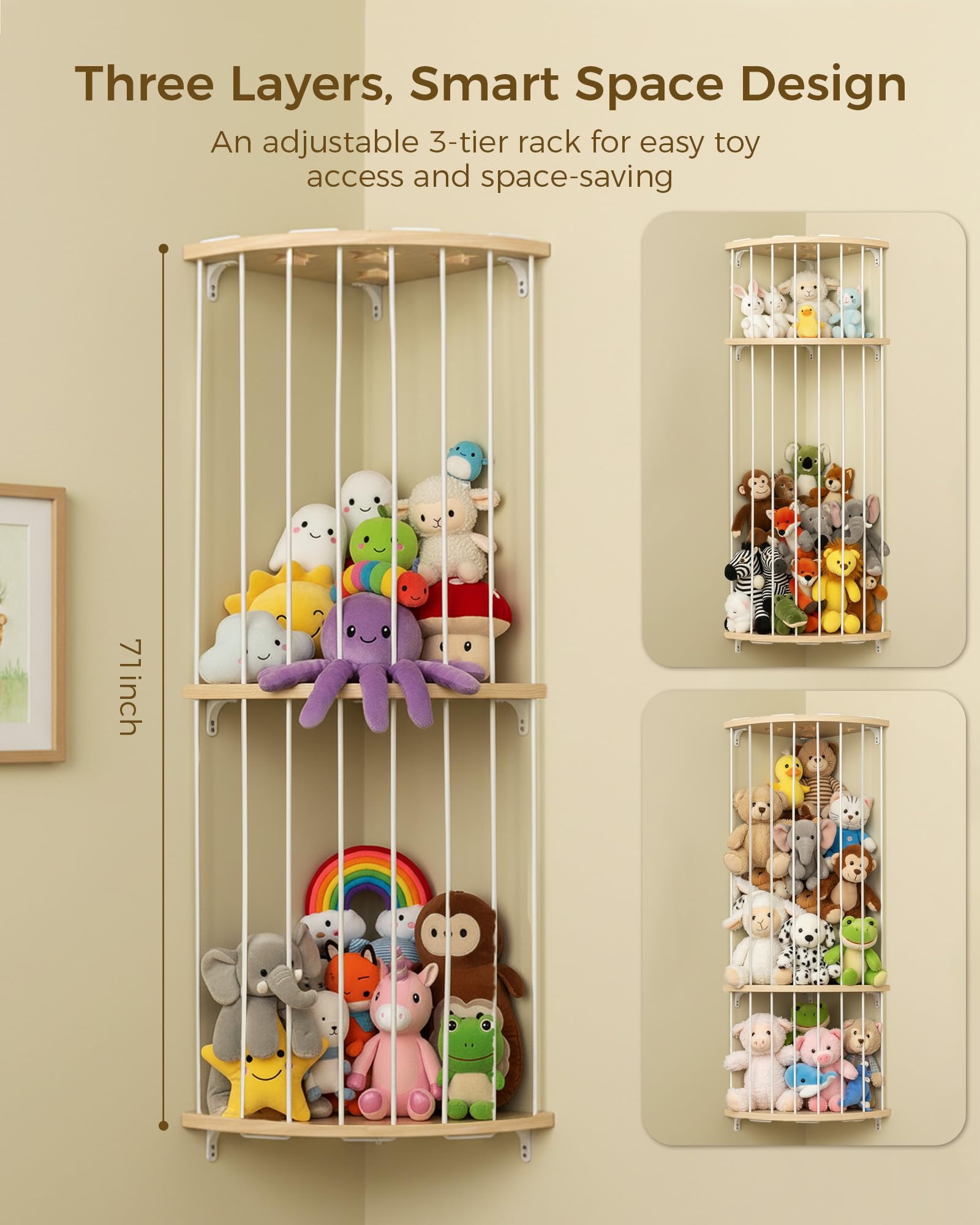 Feagar stuffed animal storage adjustable height from 44 to 71 inches for growing collections