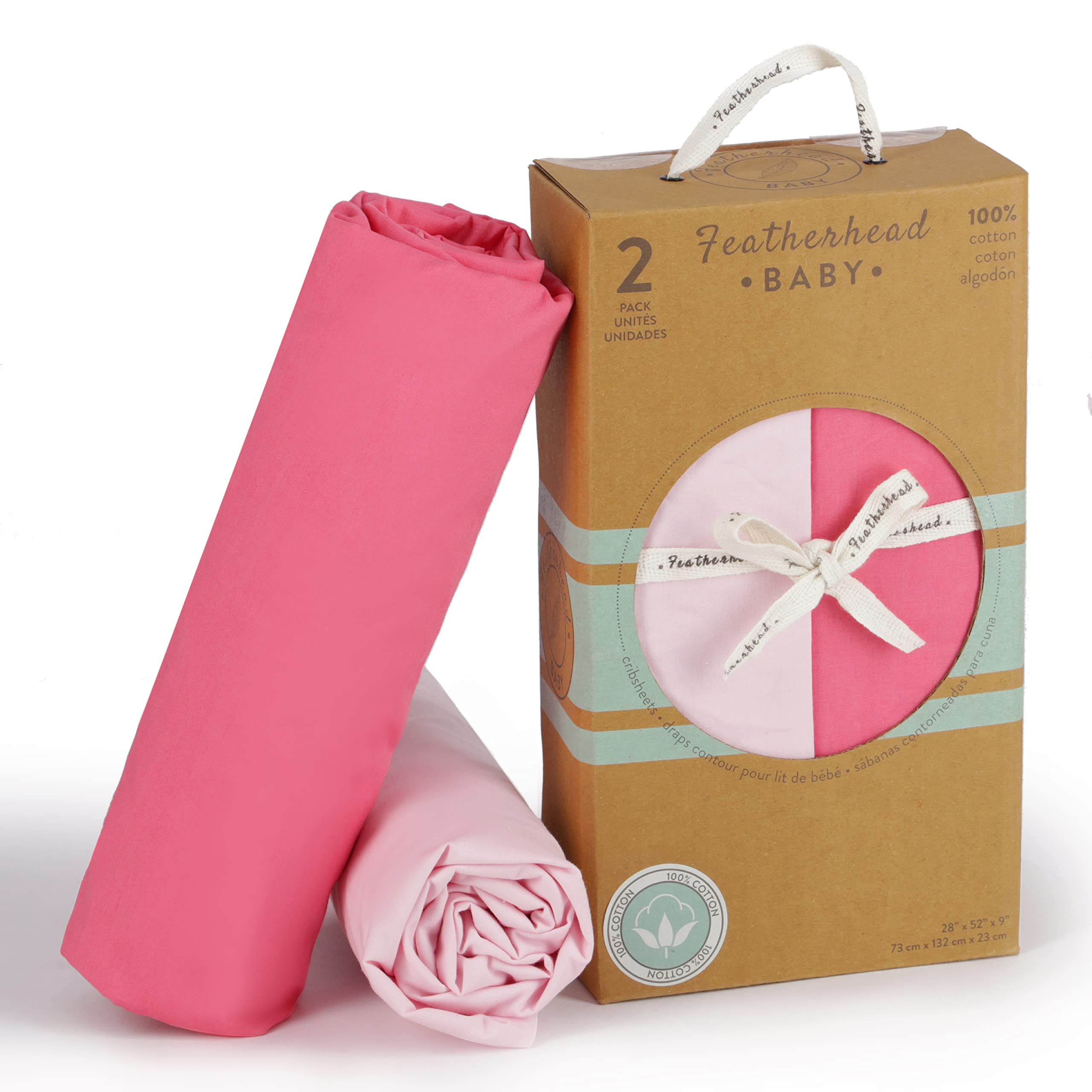 Featherhead 2-pack pink crib sheets display coordinating nursery designs for versatile decor