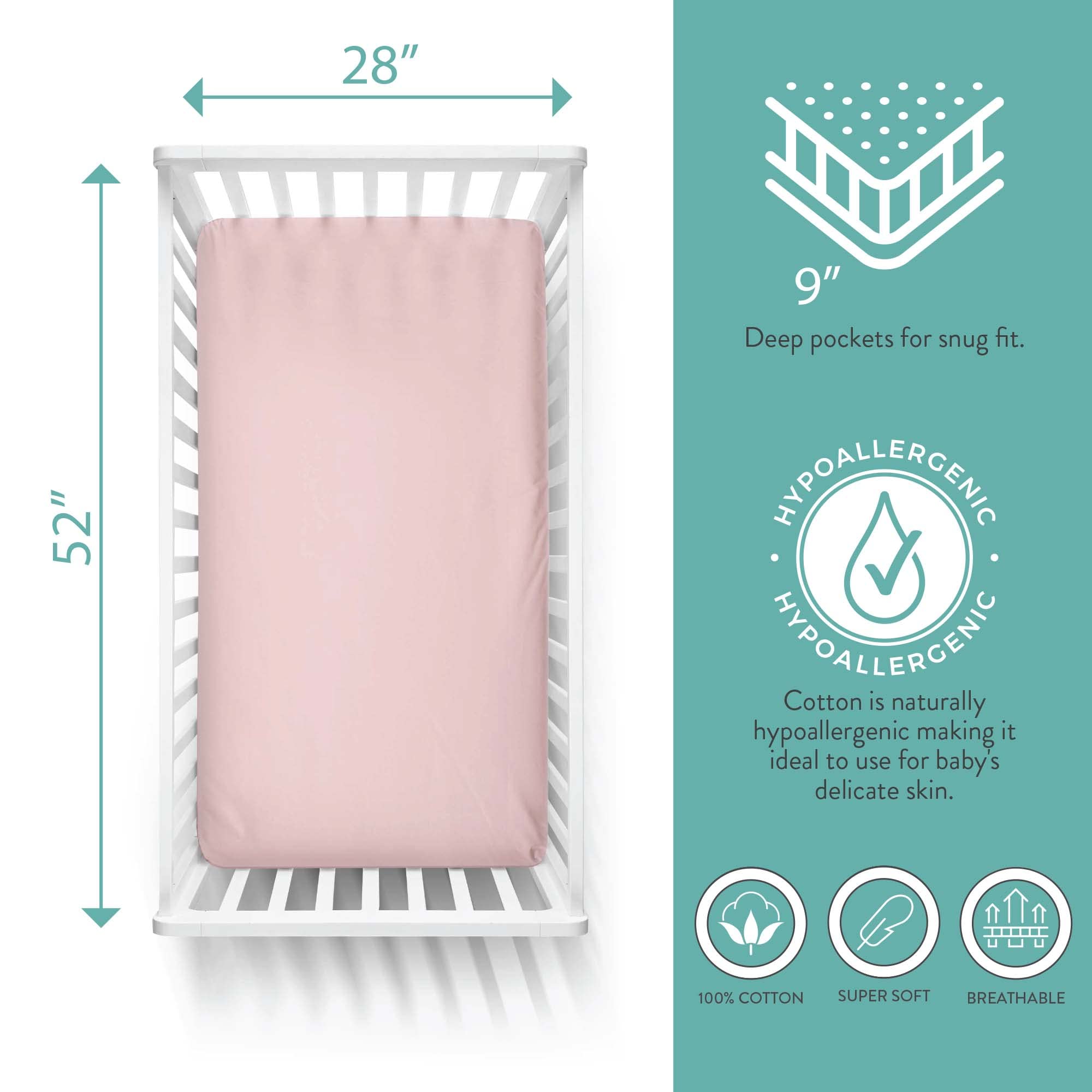 Featherhead packaging pink 2-pack crib sheets highlighting eco-friendly gift packaging for new parents