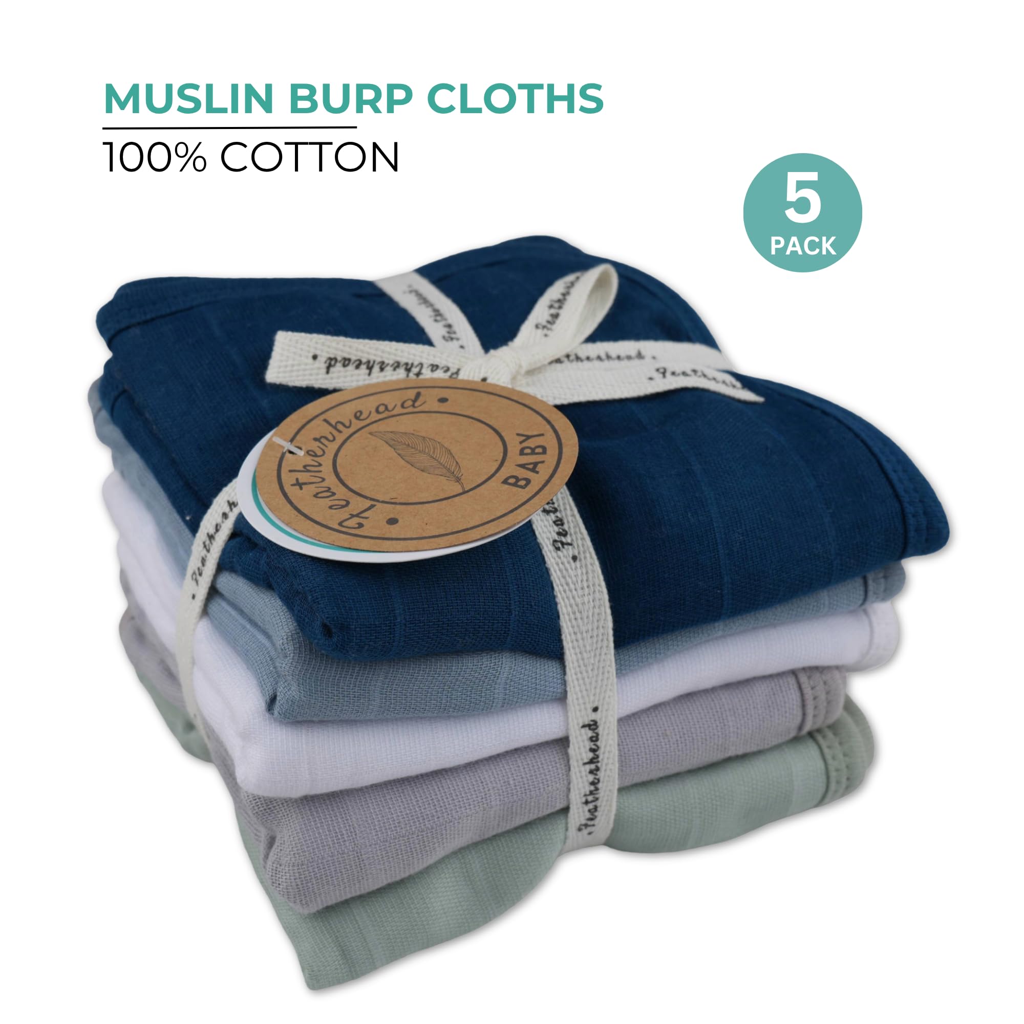 Featherhead burp cloths in a neatly stacked package for nursery storage.