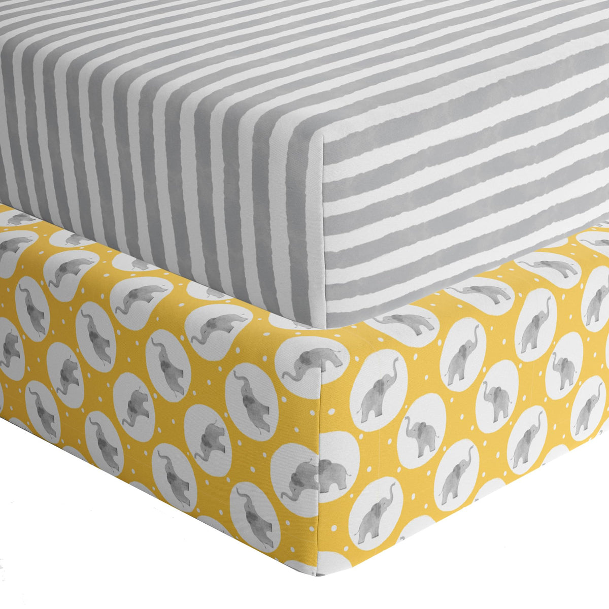 Featherhead Elephant Jersey crib sheets offer ultra-soft 100% cotton comfort for baby