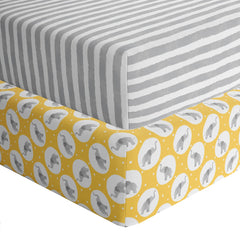 Featherhead Elephant Jersey crib sheets offer ultra-soft 100% cotton comfort for baby