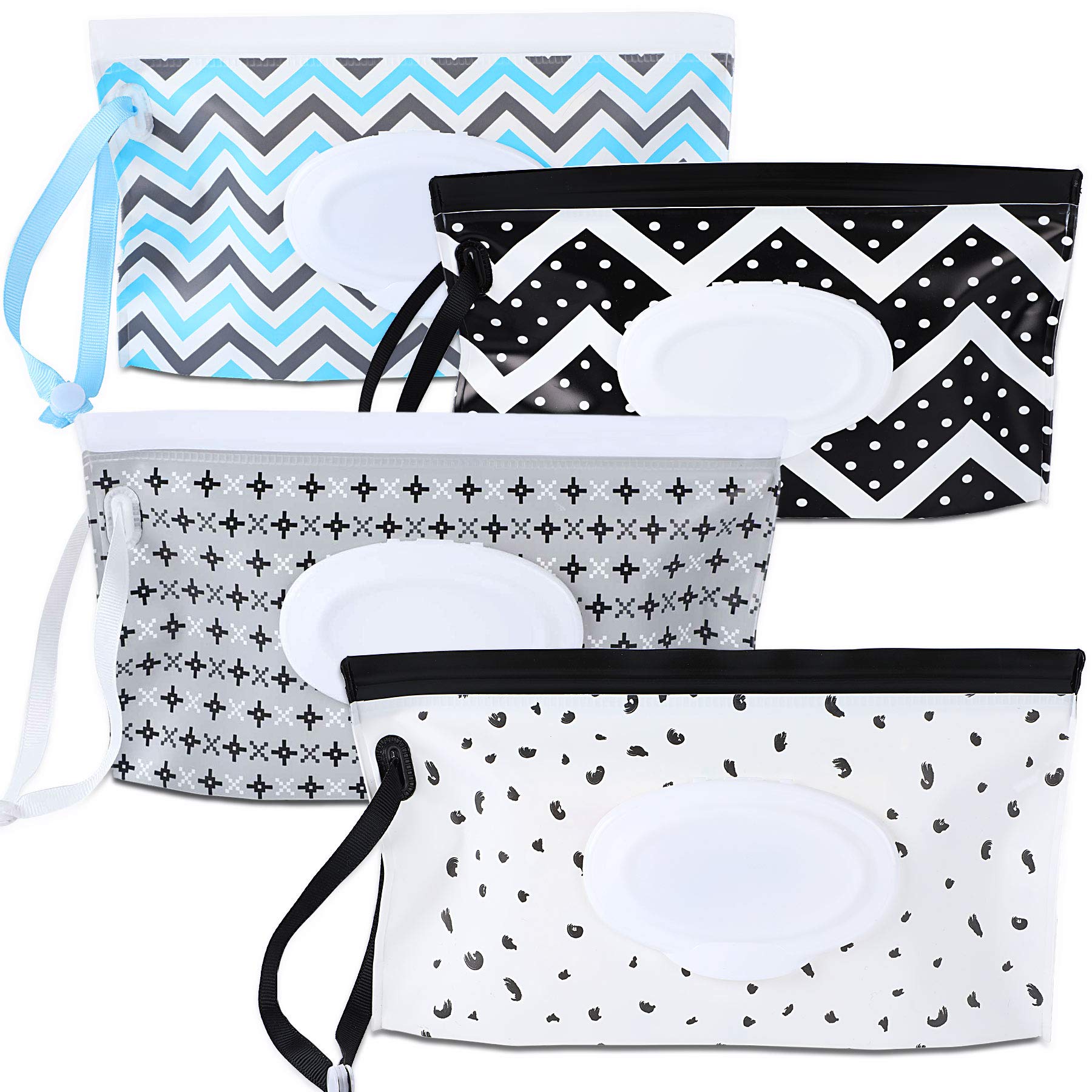 FEBSNOW 4-pack wipe dispenser with geometric pattern for mess-free baby care on the go