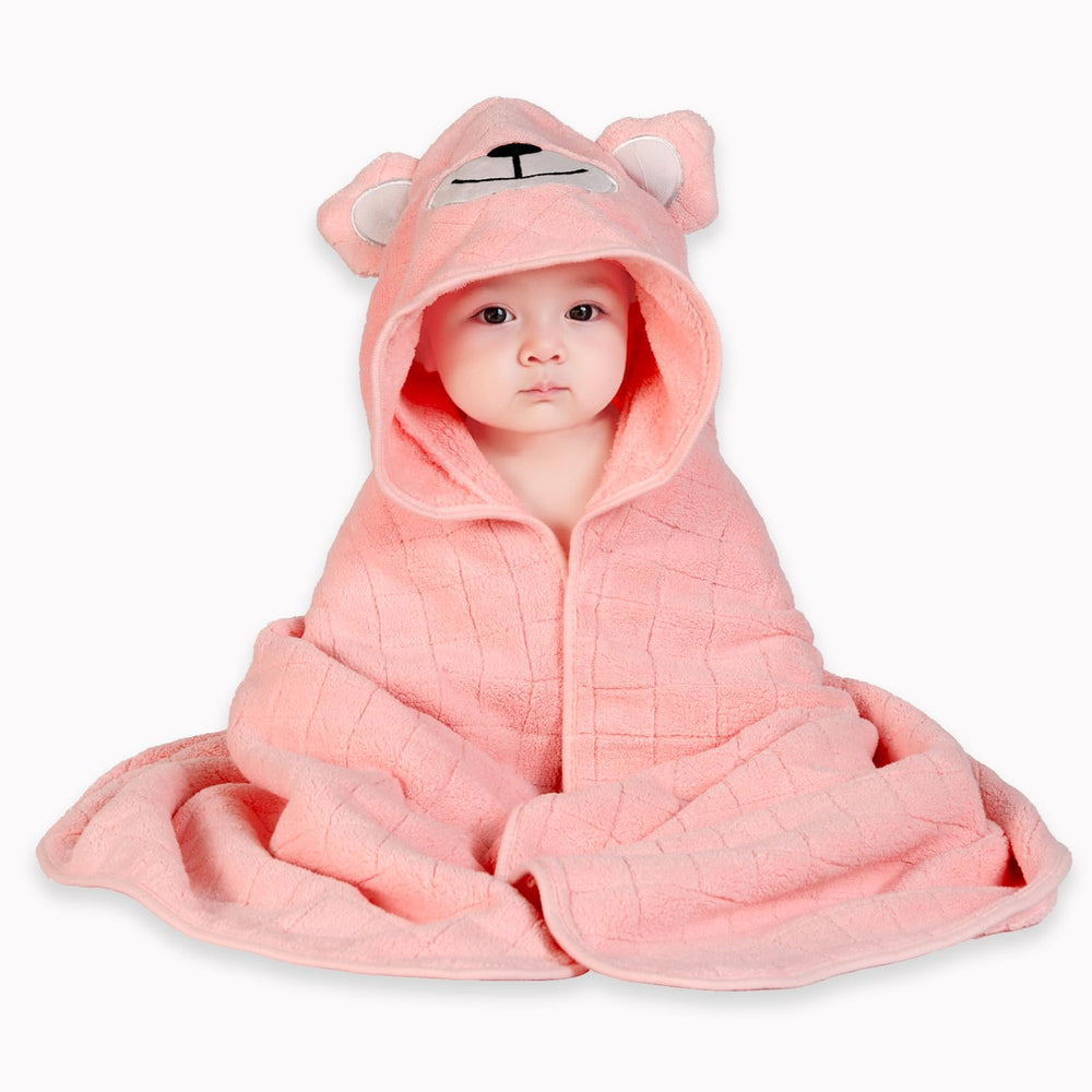 Febvao baby hooded towel close-up showing plush, gentle fibers for post-bath drying