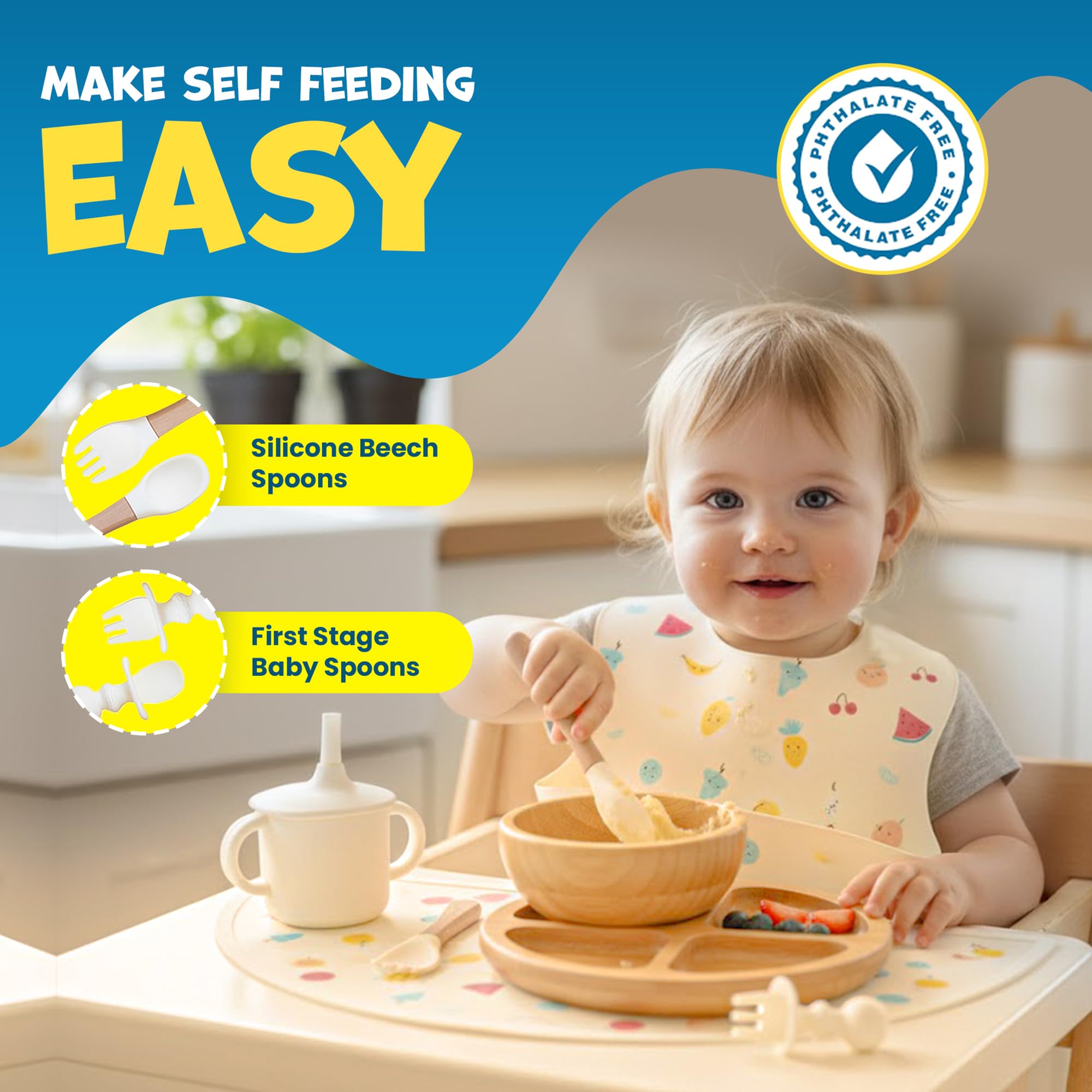 Feed Me Fun waterproof bib protects clothing during busy feeds.