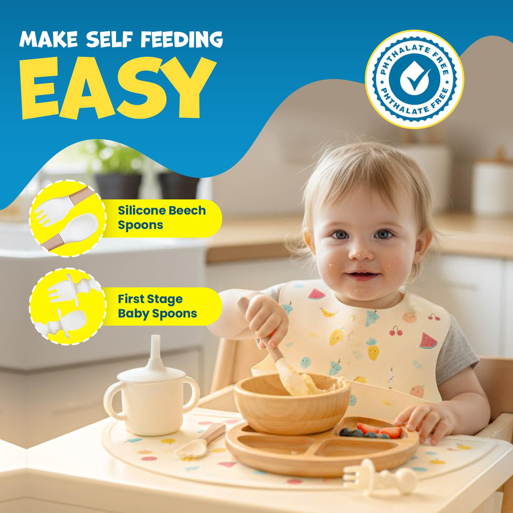 Feed Me Fun waterproof bib protects clothing during busy feeds.