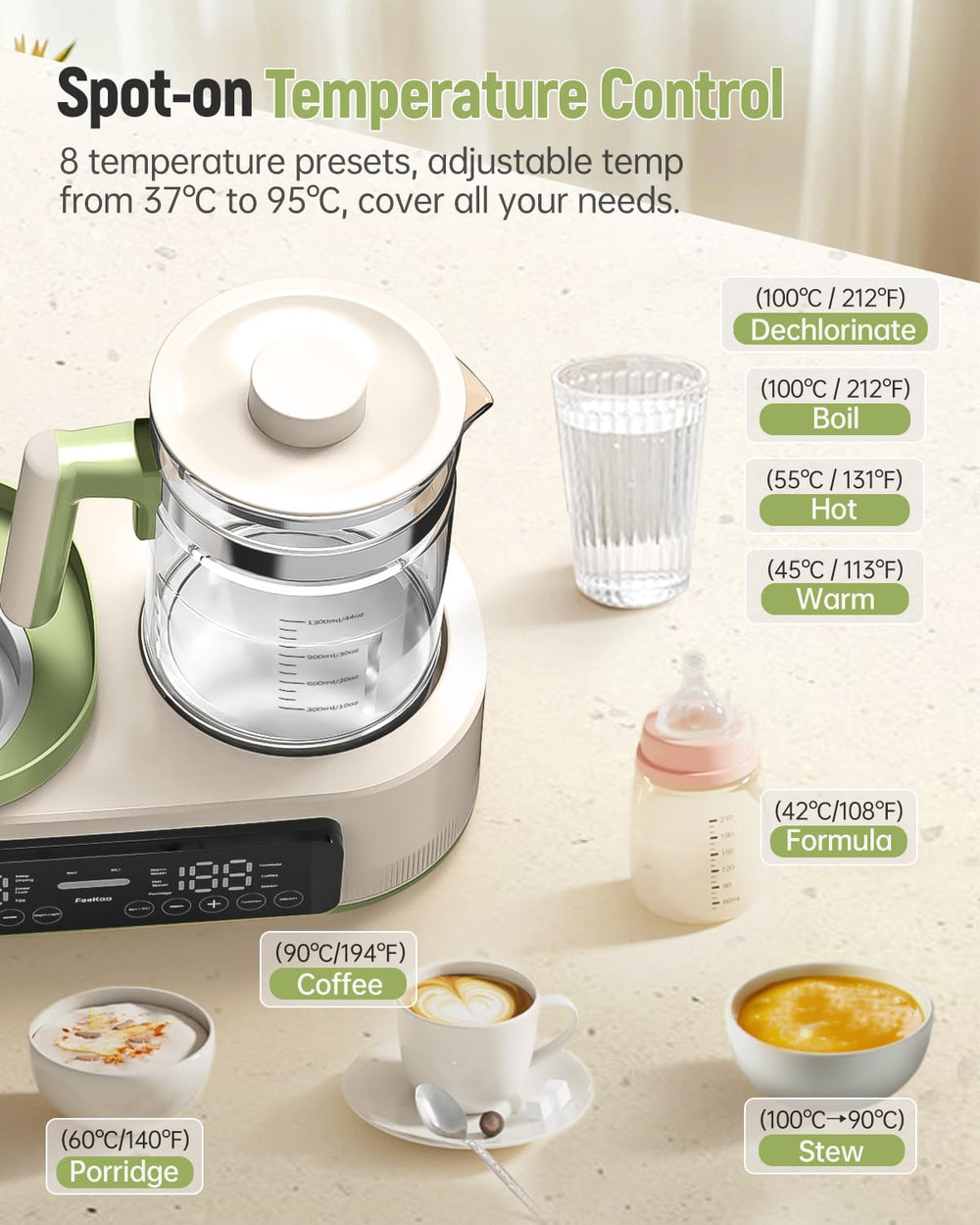 Feekaa temperature control from 37 to 60 Celsius for warming