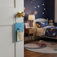 Feel Good Waves tooth pouch attached to the hanger for secure storage.
