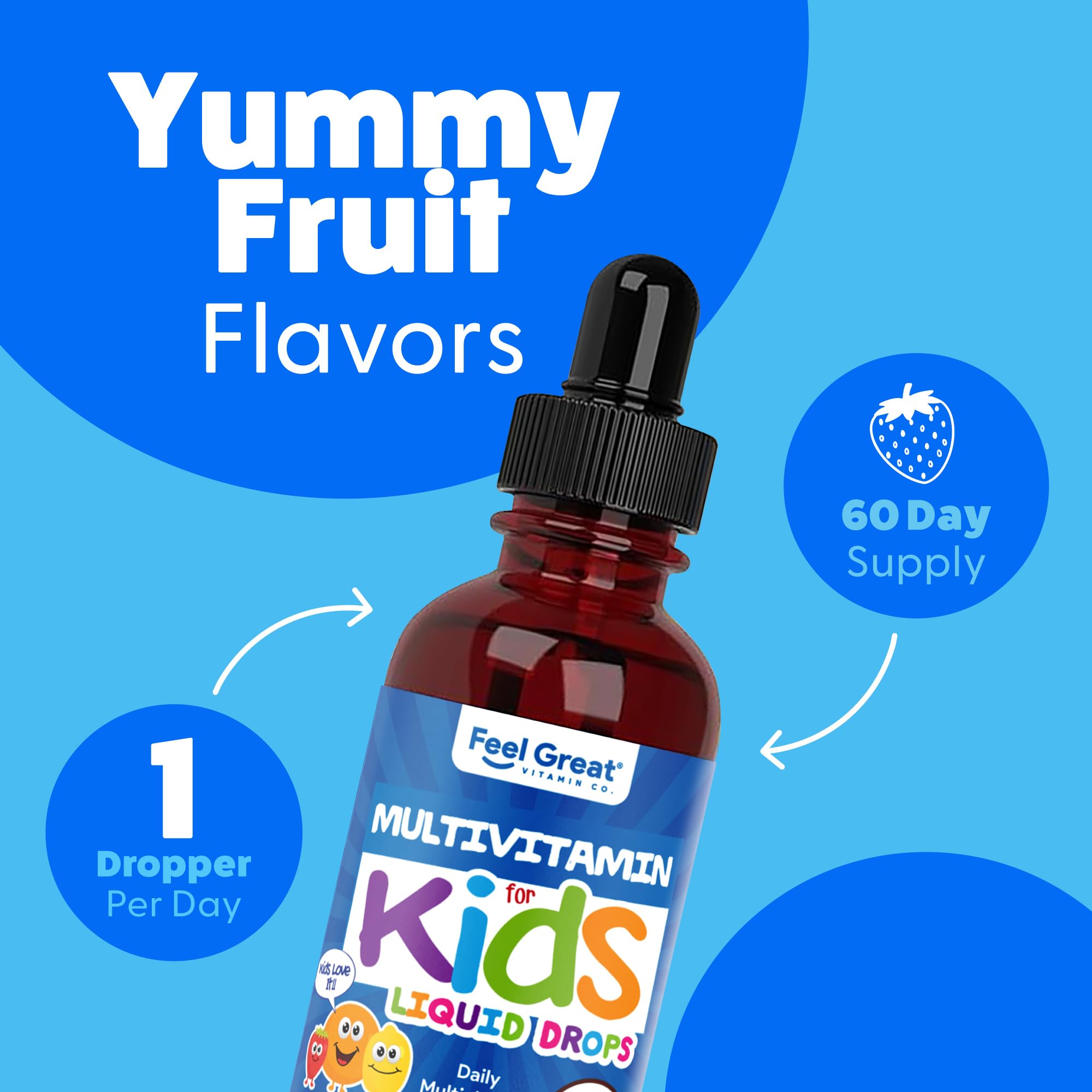 Feel Great Vitamins drops stirred into juice for easy daily use.