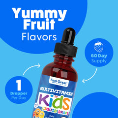 Feel Great Vitamins drops stirred into juice for easy daily use.