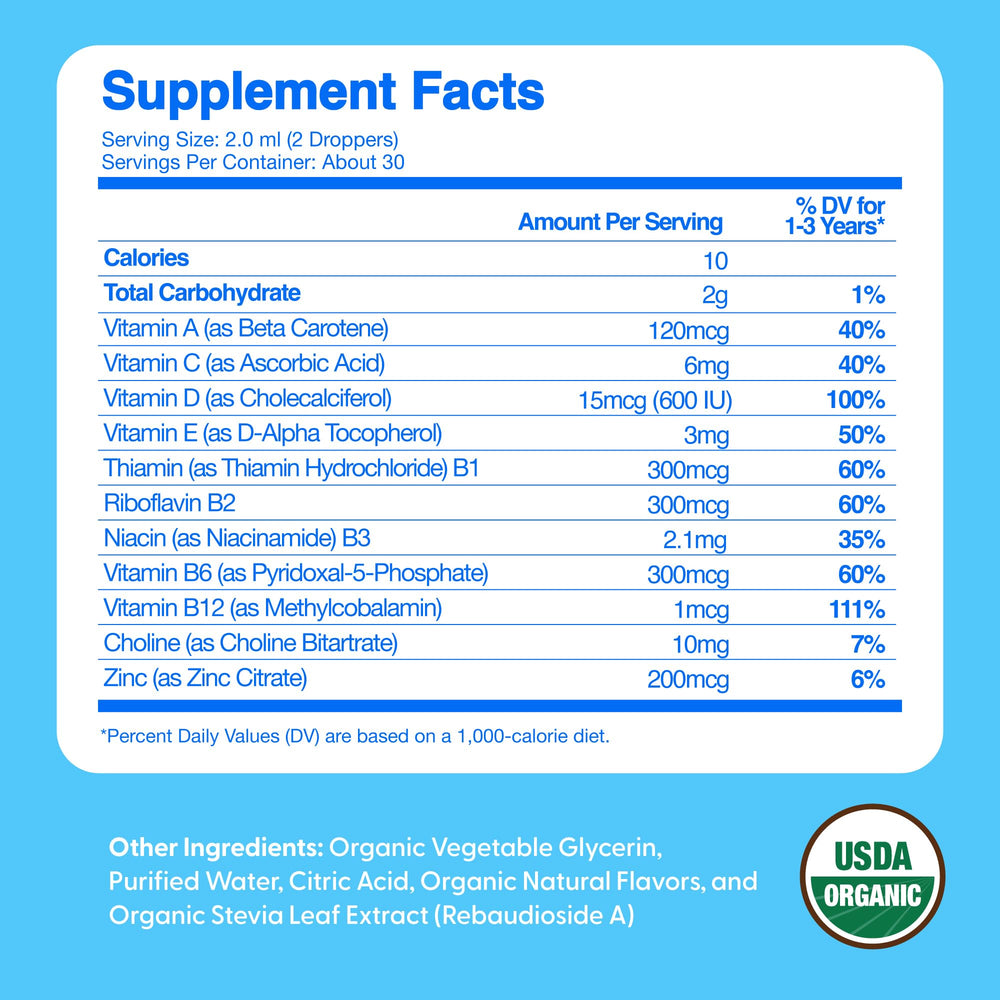 Feel Great Vitamins label shows USDA Organic, vegan, non-GMO ingredients.