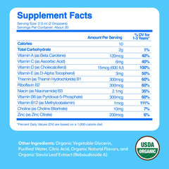 Feel Great Vitamins label shows USDA Organic, vegan, non-GMO ingredients.