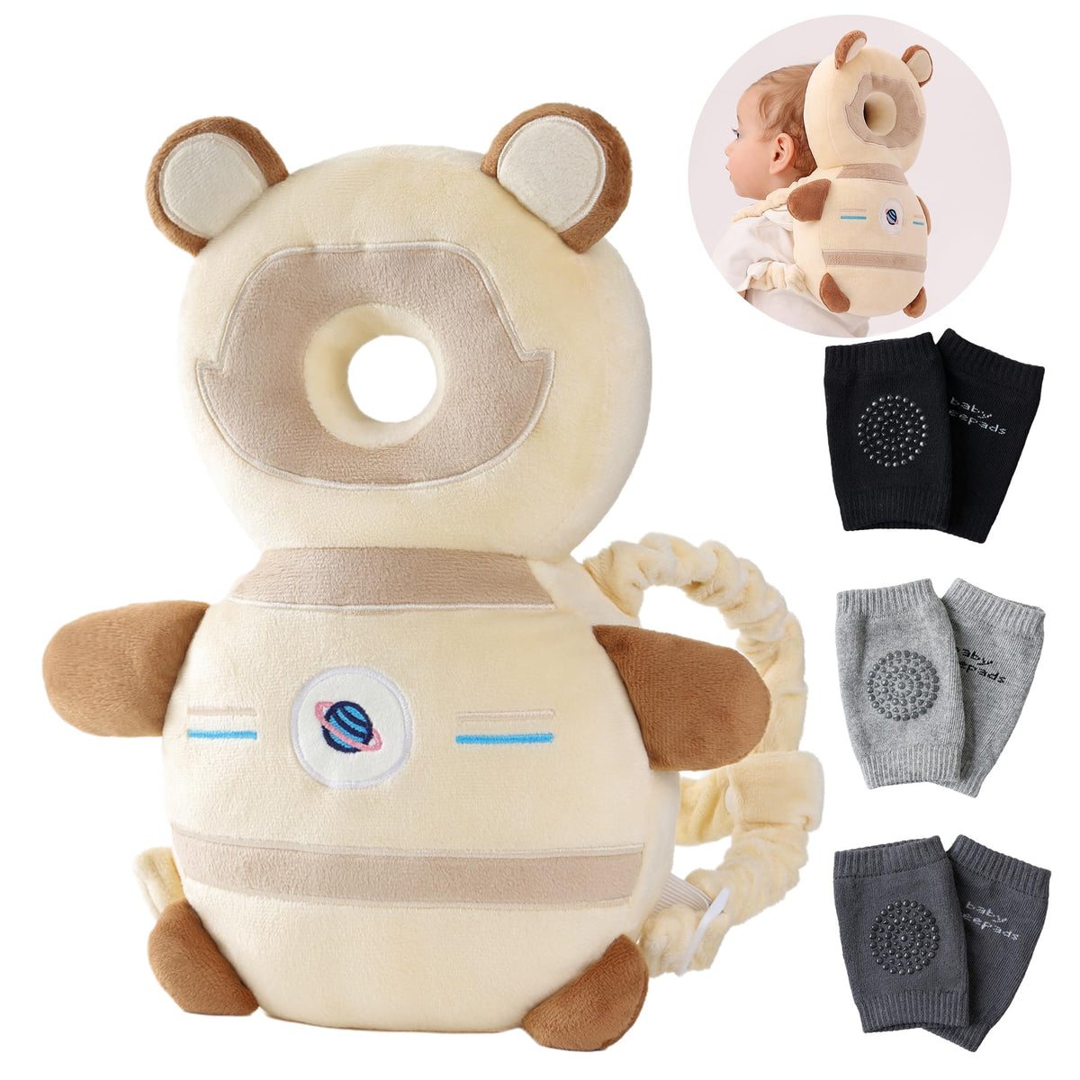 Feidoog head protector backpack cushion shields baby's head during crawling