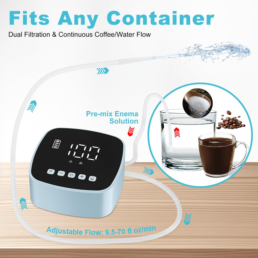 Feiorn Electric Enema Kit bathroom-friendly setup fits shower or sink spaces.