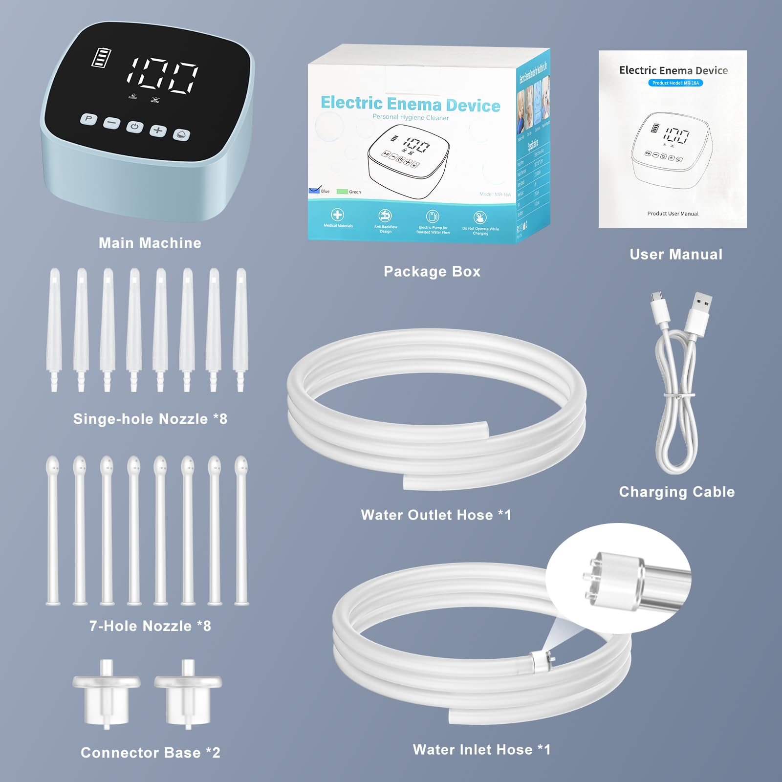Feiorn Electric Enema Kit easy-to-clean components simplify maintenance.