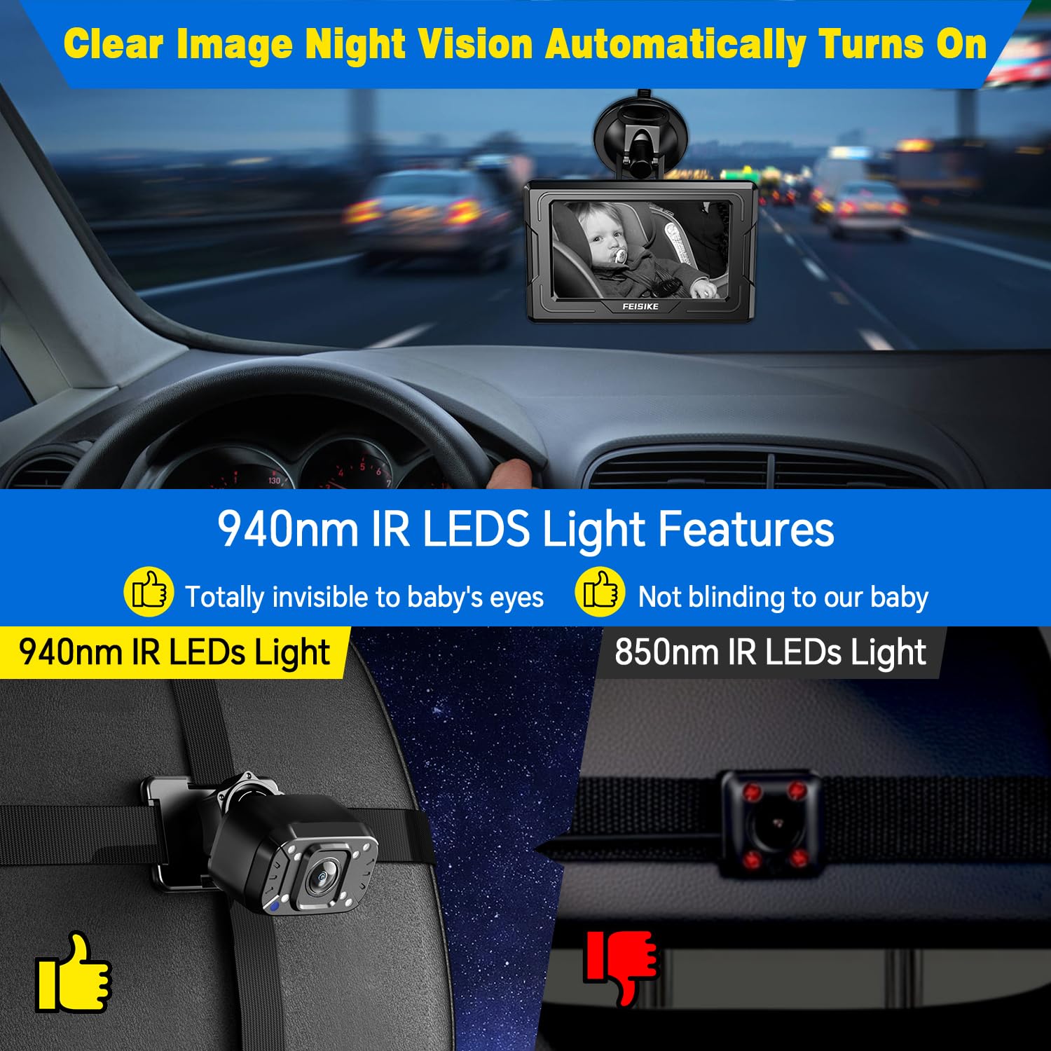 FEISIKE 149-degree wide-angle lens captures more of the cabin and child.