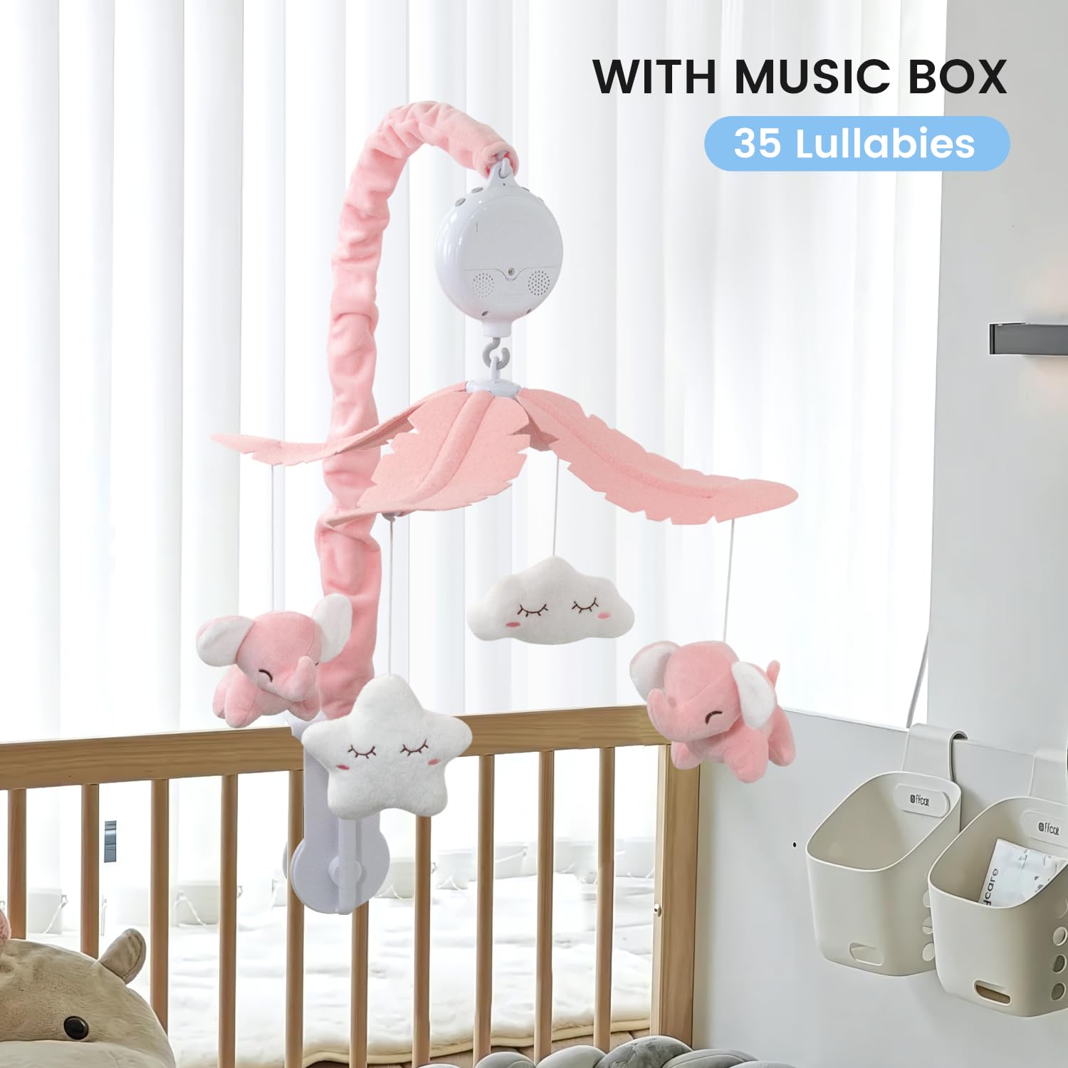 FEISIKE crib mobile with 35 lullabies for calming sounds and exploration