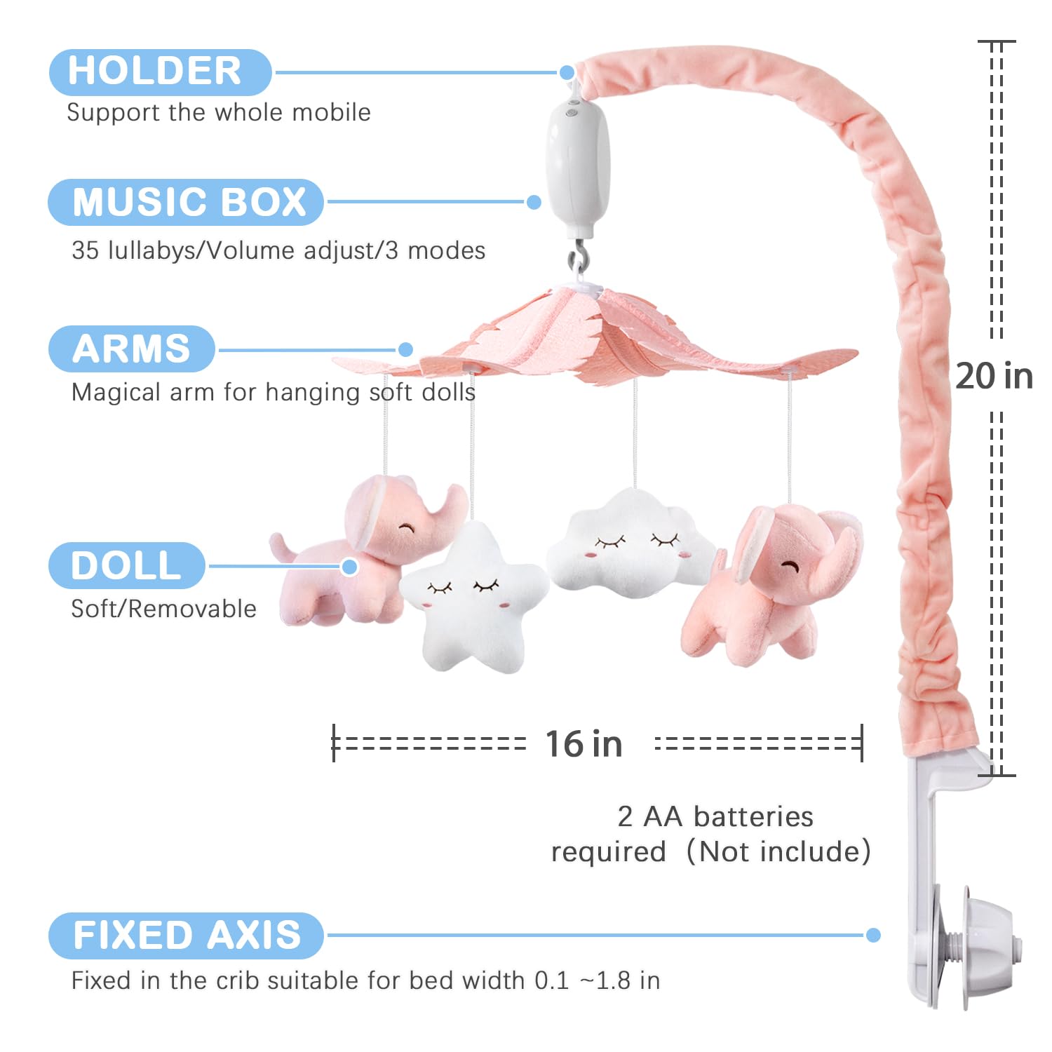 FEISIKE knob-installation crib mobile fits cribs 0.1–1.8 inches for easy setup