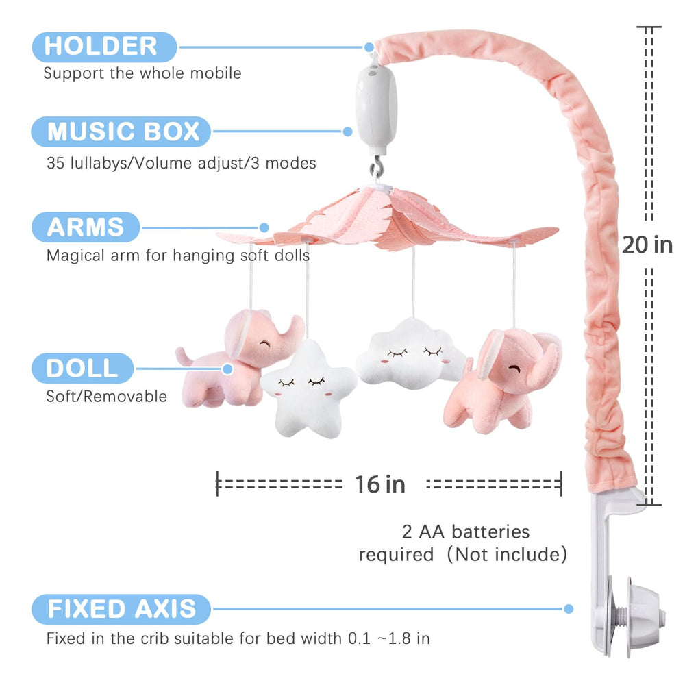 FEISIKE knob-installation crib mobile fits cribs 0.1–1.8 inches for easy setup