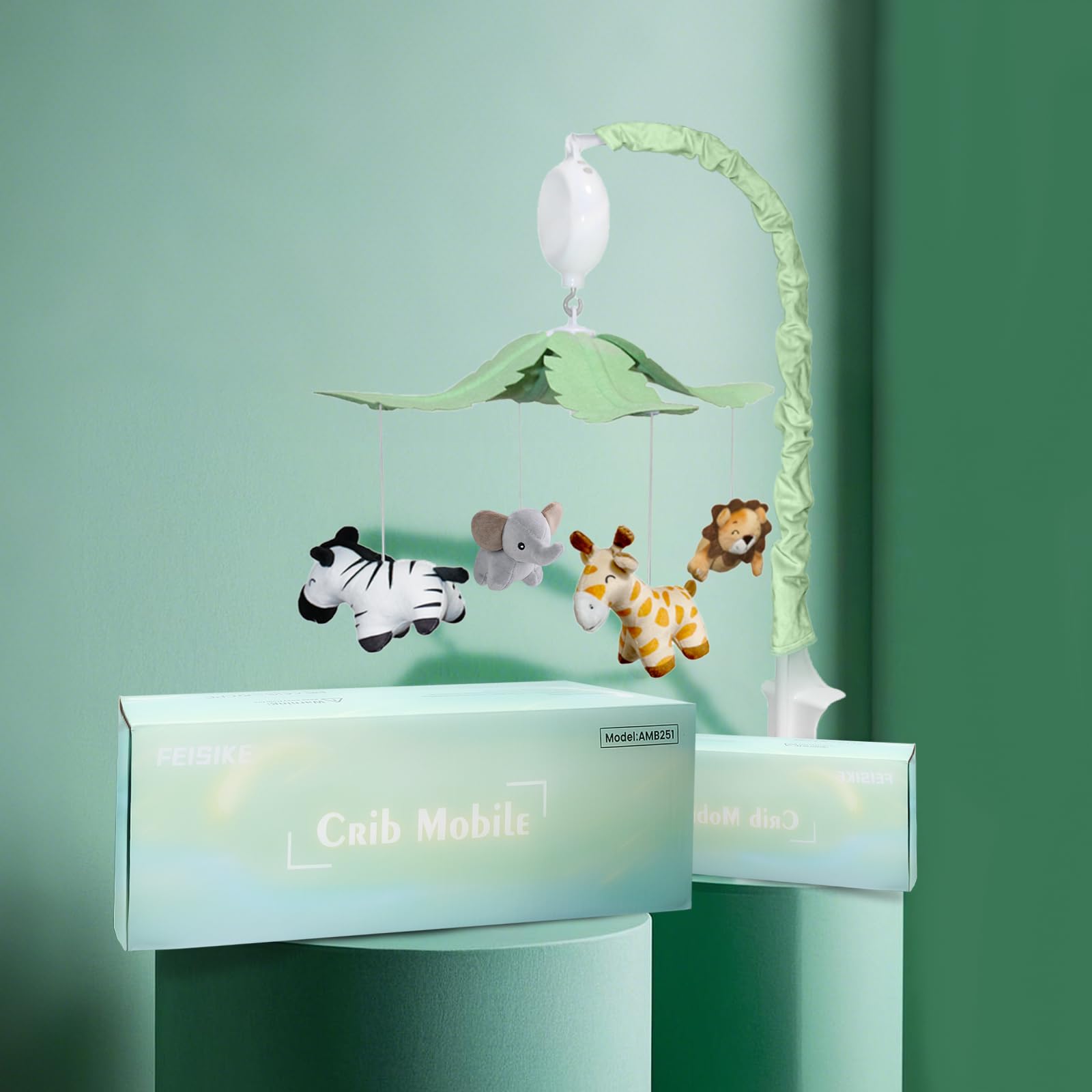 FEISIKE Jungle Safari Baby Crib Mobile universal clamp — easy setup on most cribs.