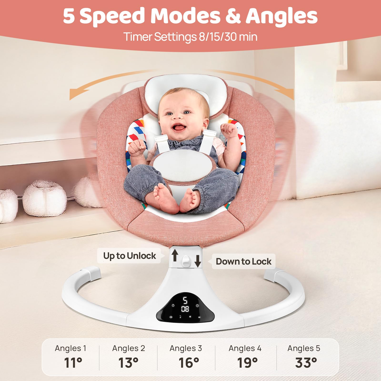 Feitiong pink swing with 5-point harness for secure, cozy seating