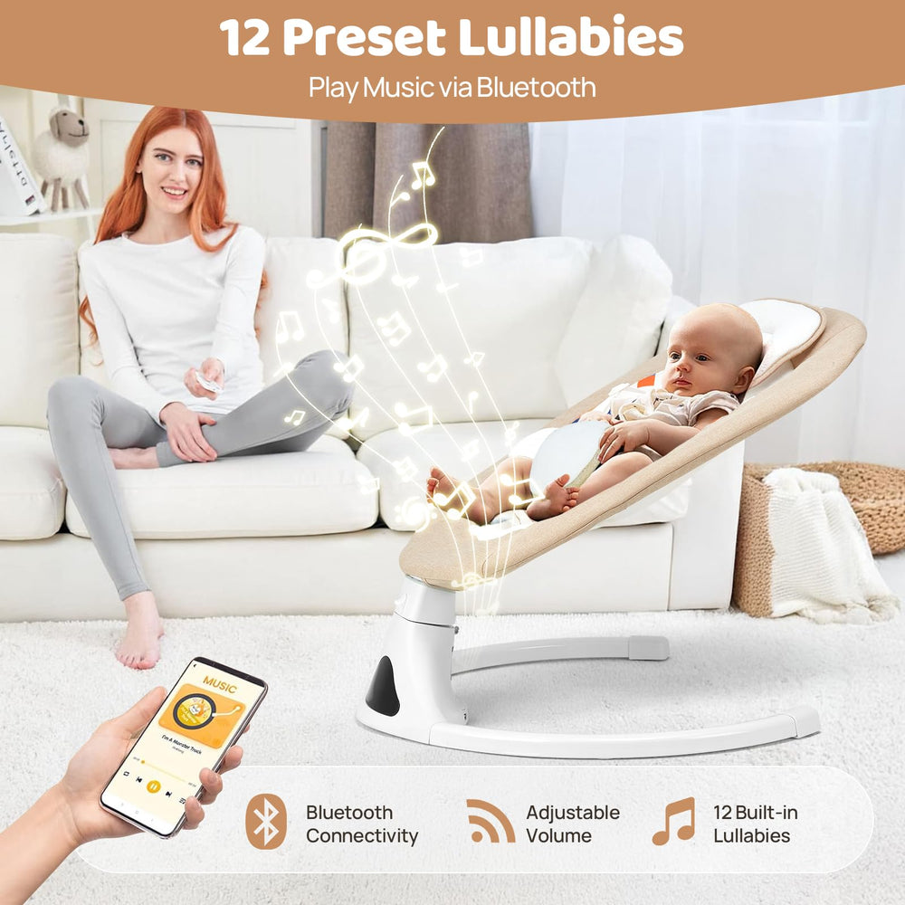Feitiong baby swing provides 12 lullabies to soothe and entertain.