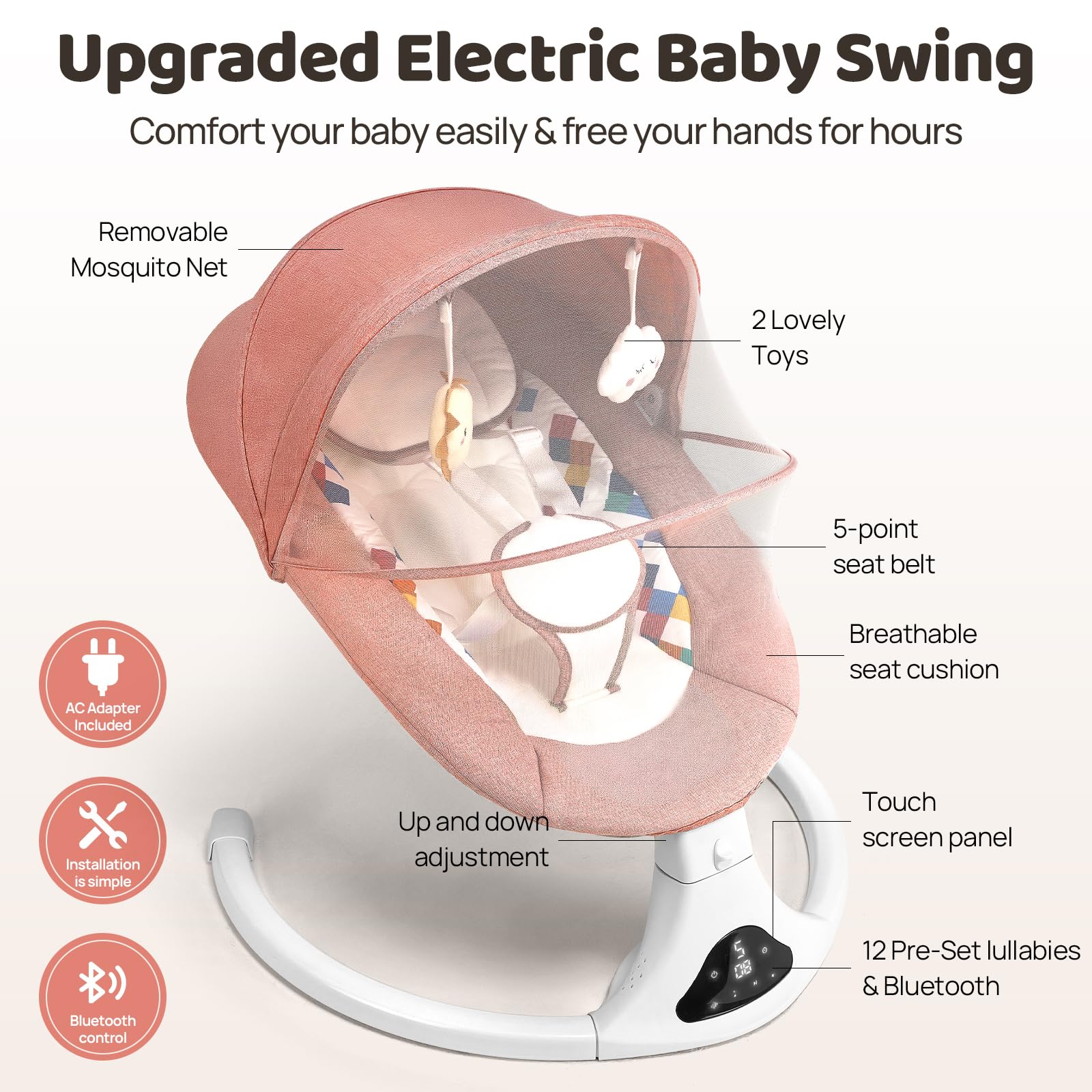 Feitiong baby swing remote and digital display for effortless control