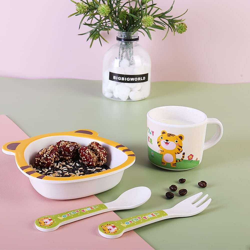 Fekdod tiger-themed dinnerware promotes cheerful mealtimes for children
