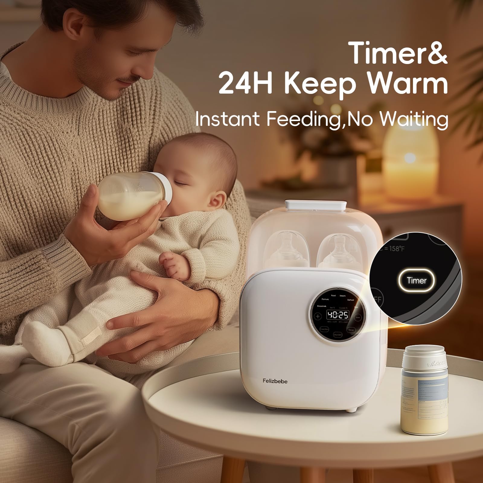 Felizbebe auto keep-warm with timer helps busy parents