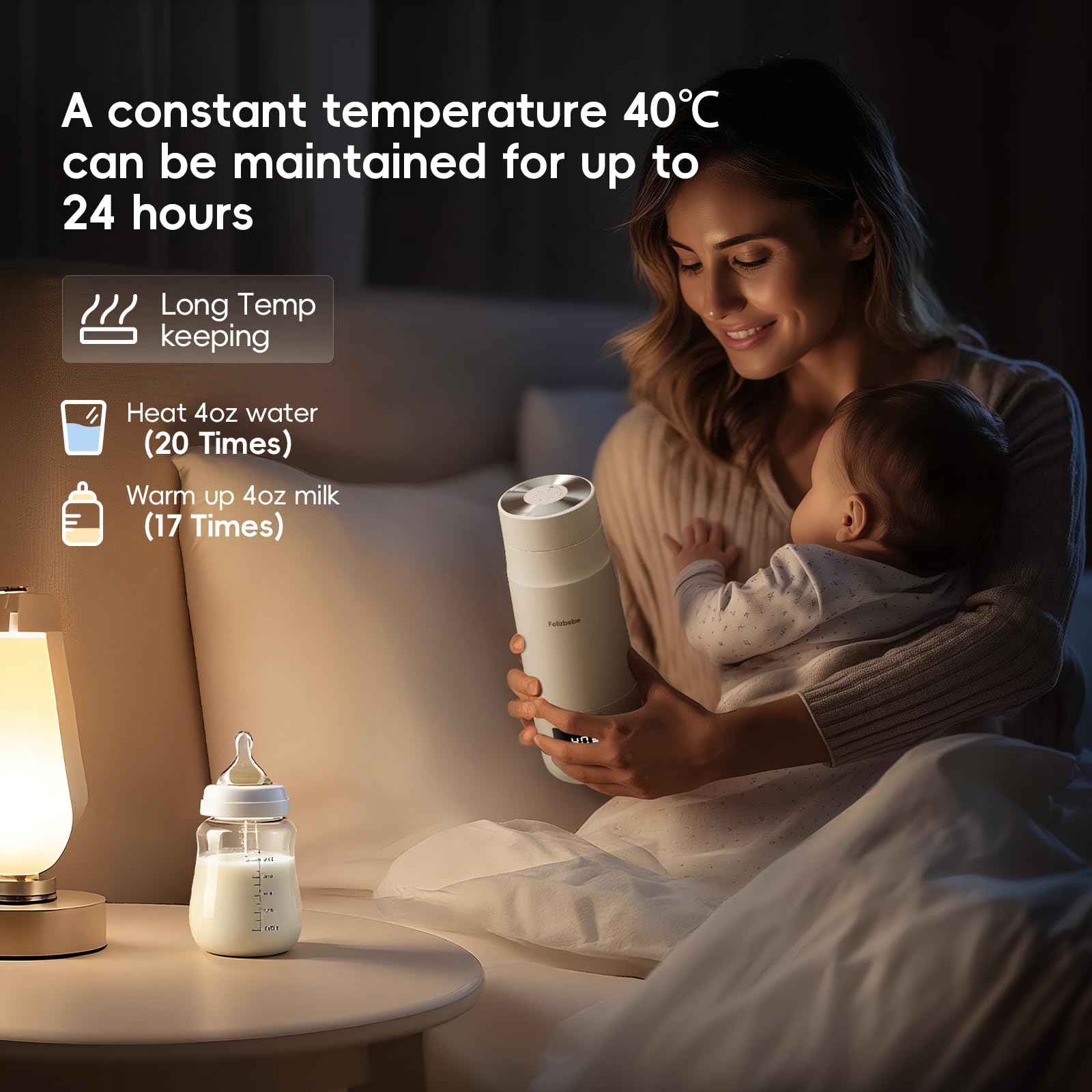 Felizbebe precision temp display shows exact warming temps