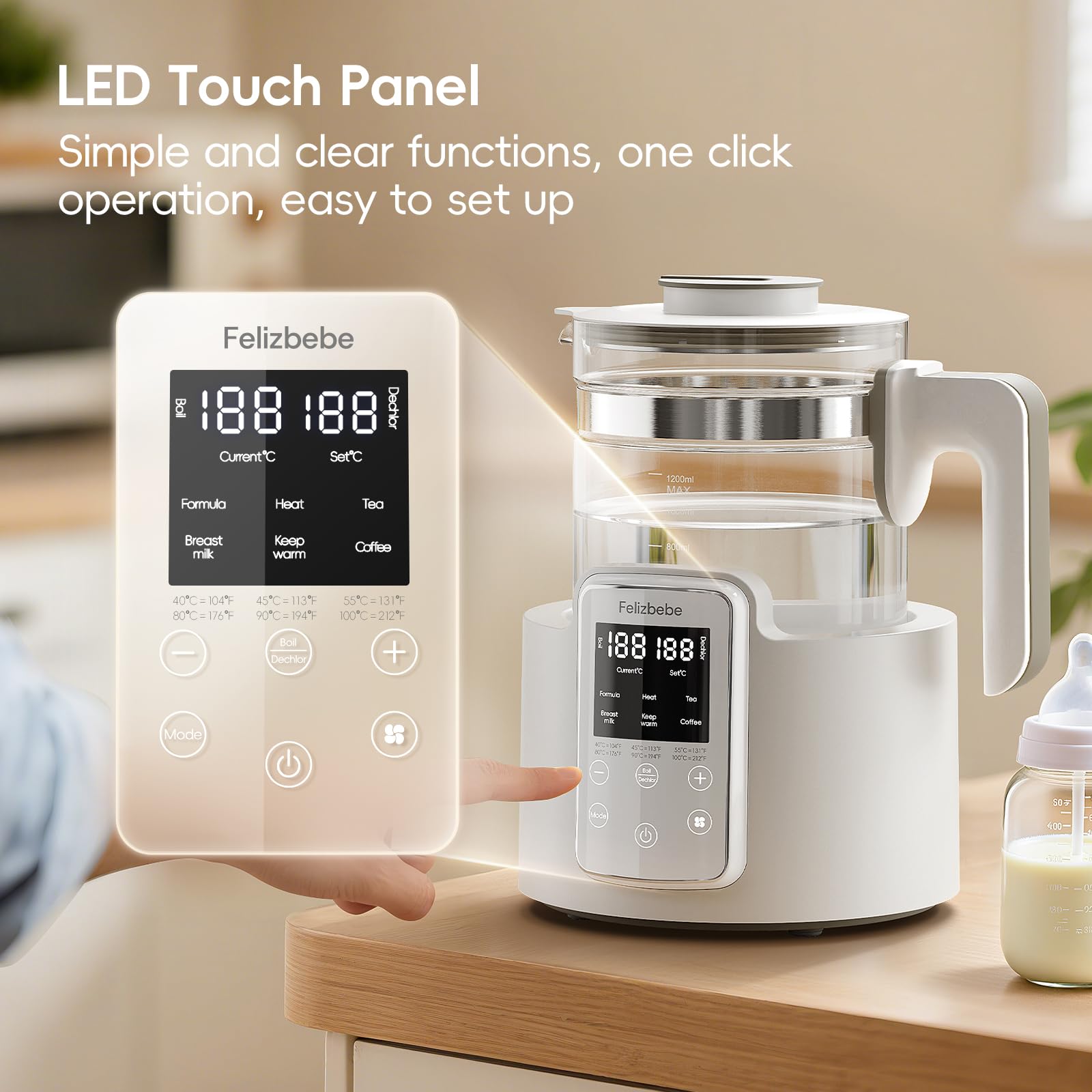 Felizbebe six-temperature control with memory for consistent results.