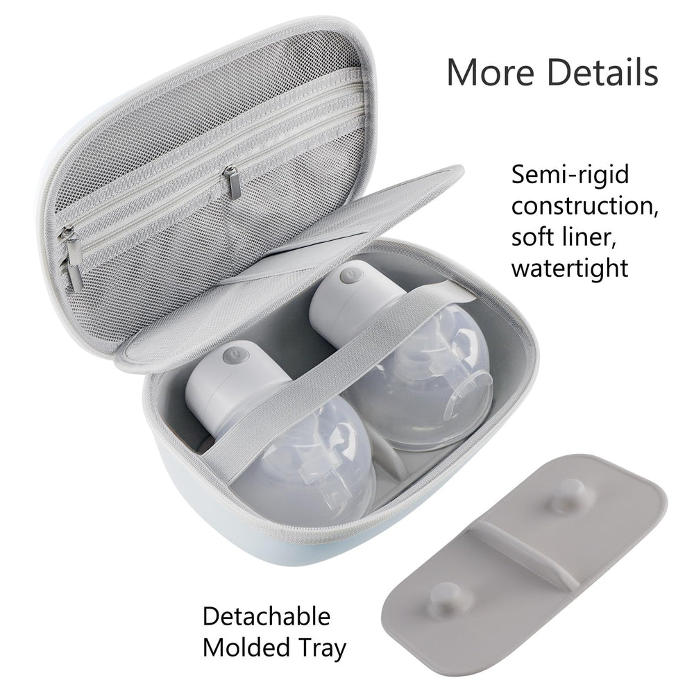 Fellibay wearable pump case open tray demonstrates removable divider for pumps.