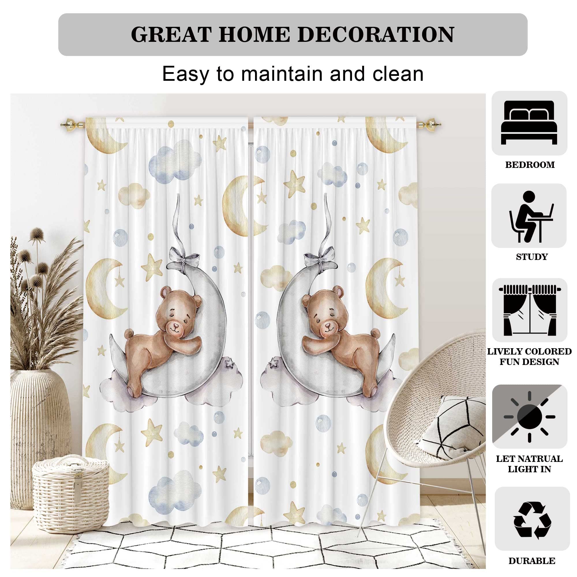 Felortte nursery room setup featuring bear moon stars window panels for cozy space