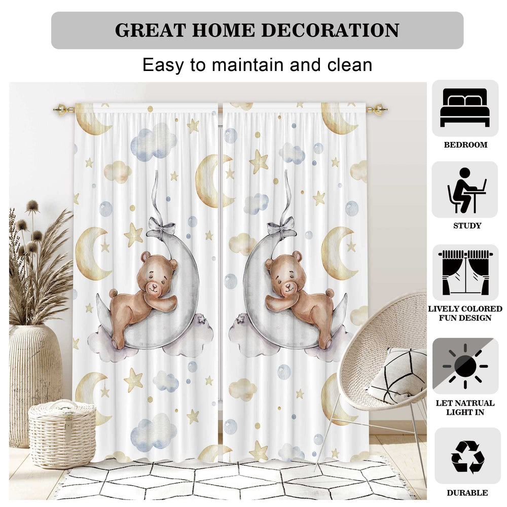 Felortte nursery room setup featuring bear moon stars window panels for cozy space