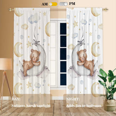 Felortte bear moon stars curtain panel second view shows relaxed decor and easy care