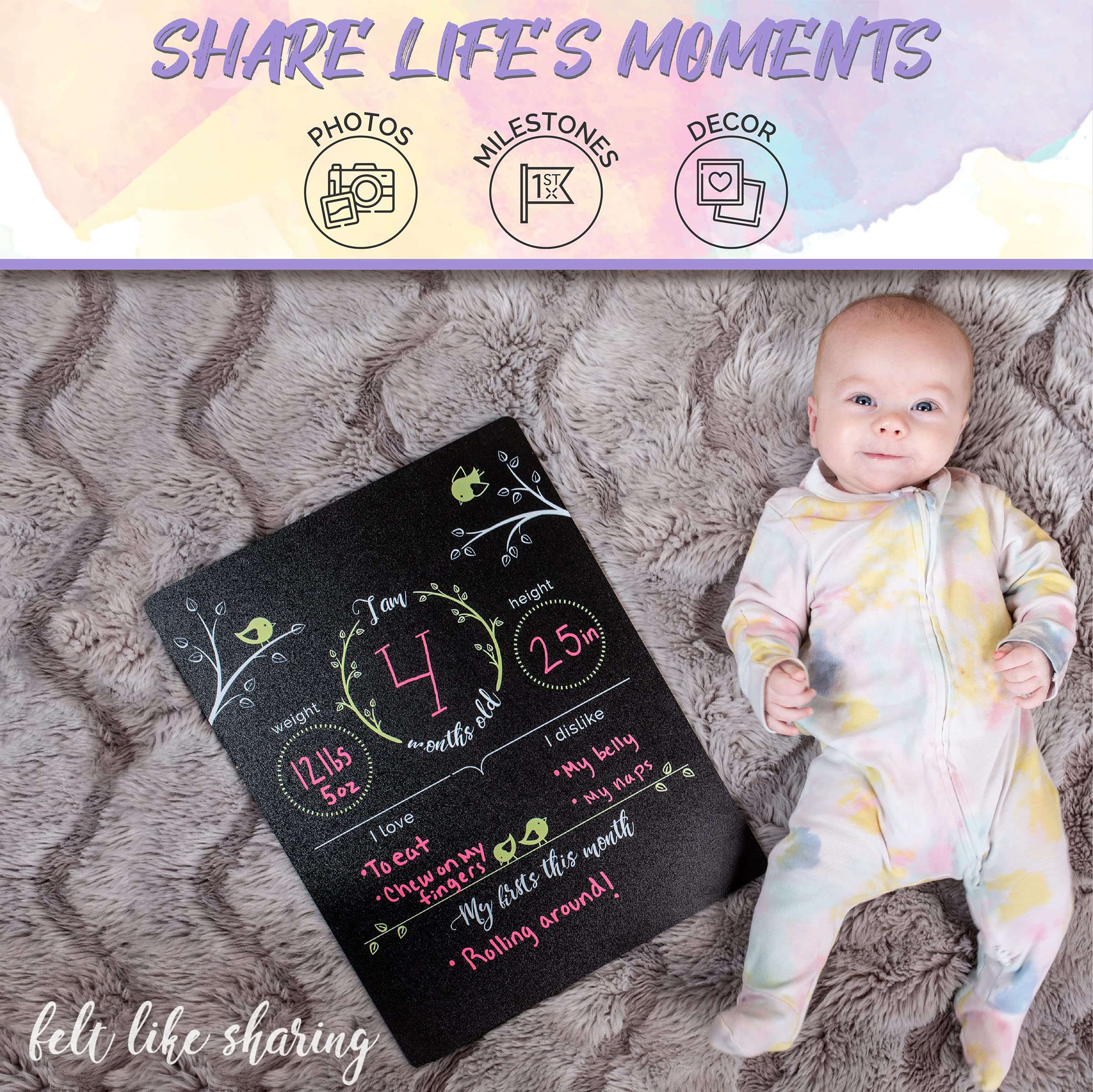 Felt Like Sharing baby milestone sign with reversible design for tracking and doodles.