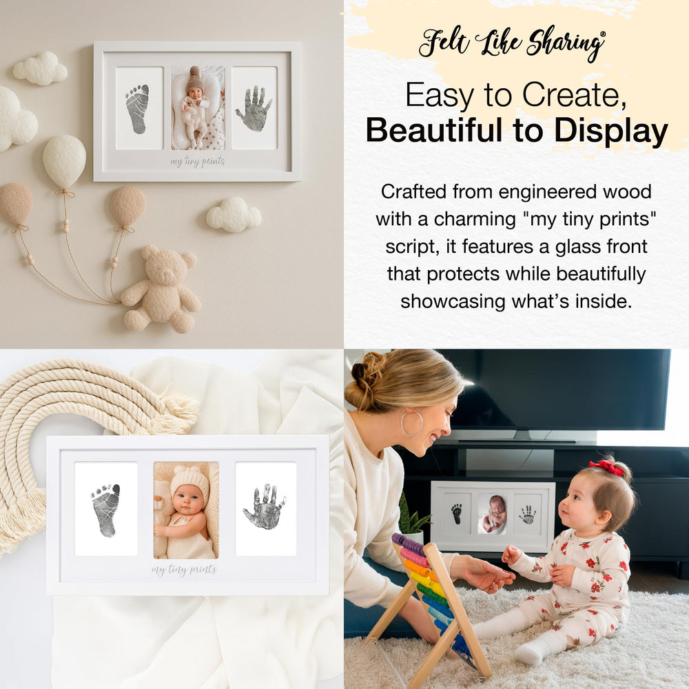 Felt Like Sharing My Tiny Prints script on frame adds gentle charm