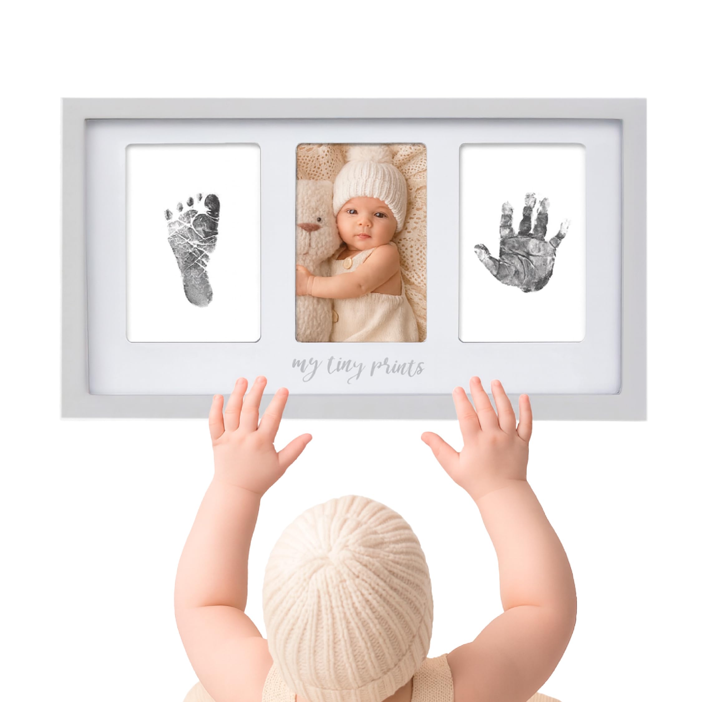 Felt Like Sharing Tiny Prints frame gray front view for timeless newborn keepsakes on display.