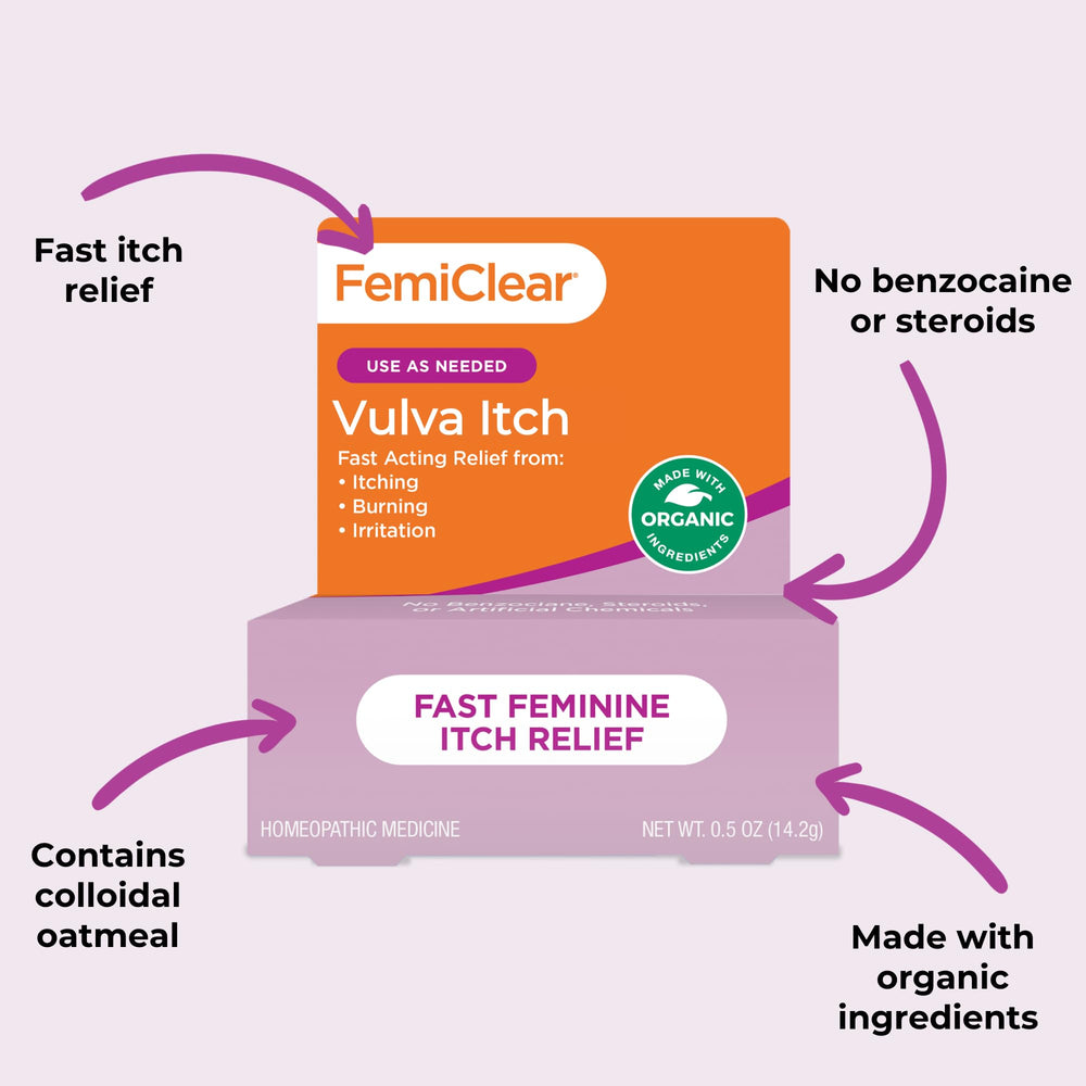 Applying FemiClear ointment to external irritated area for quick relief options.