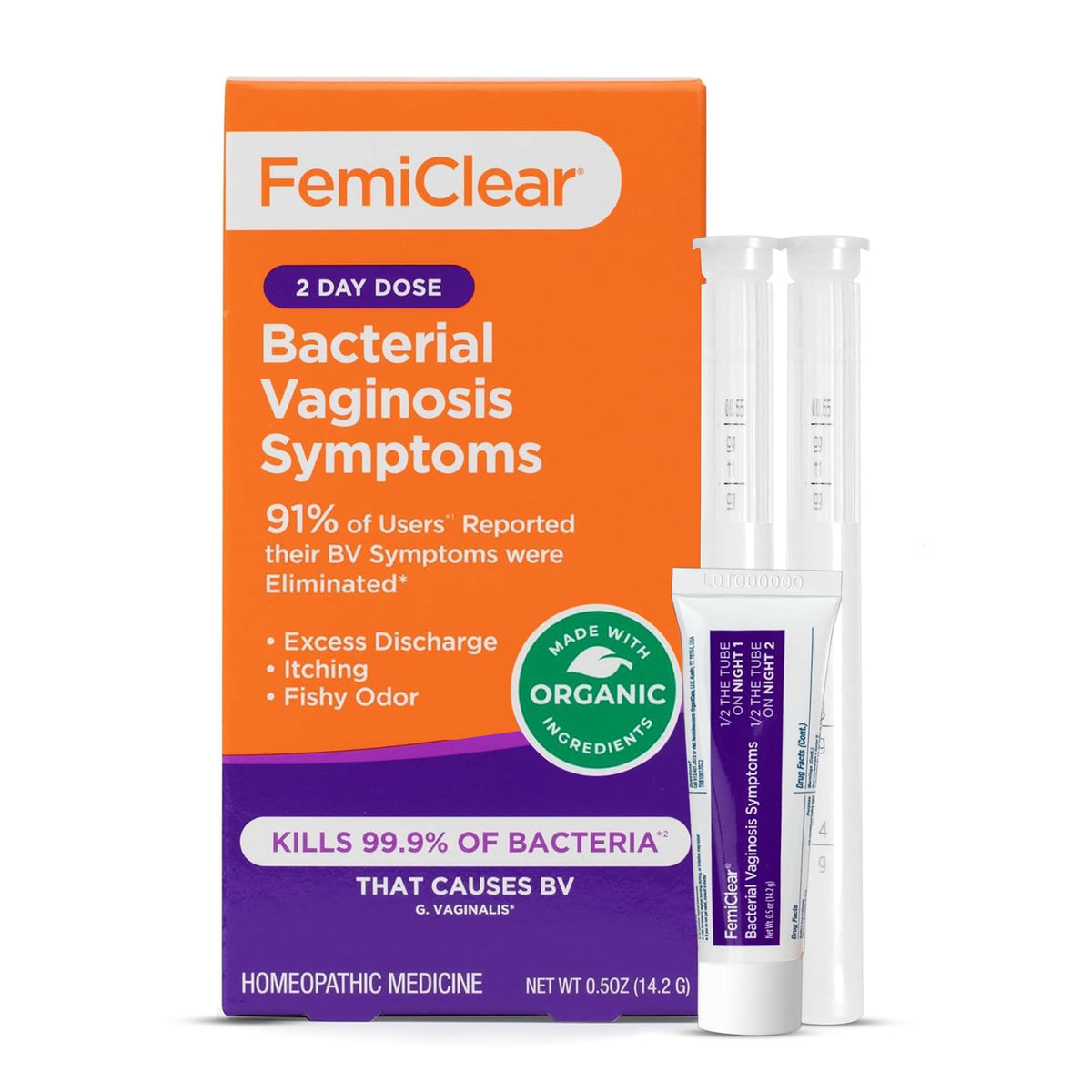 FemiClear BV ointment tube ready for night use to ease symptoms.
