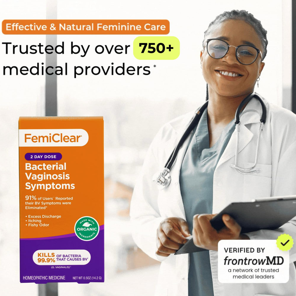Packaging highlights natural ingredients and BV symptom relief from FemiClear.