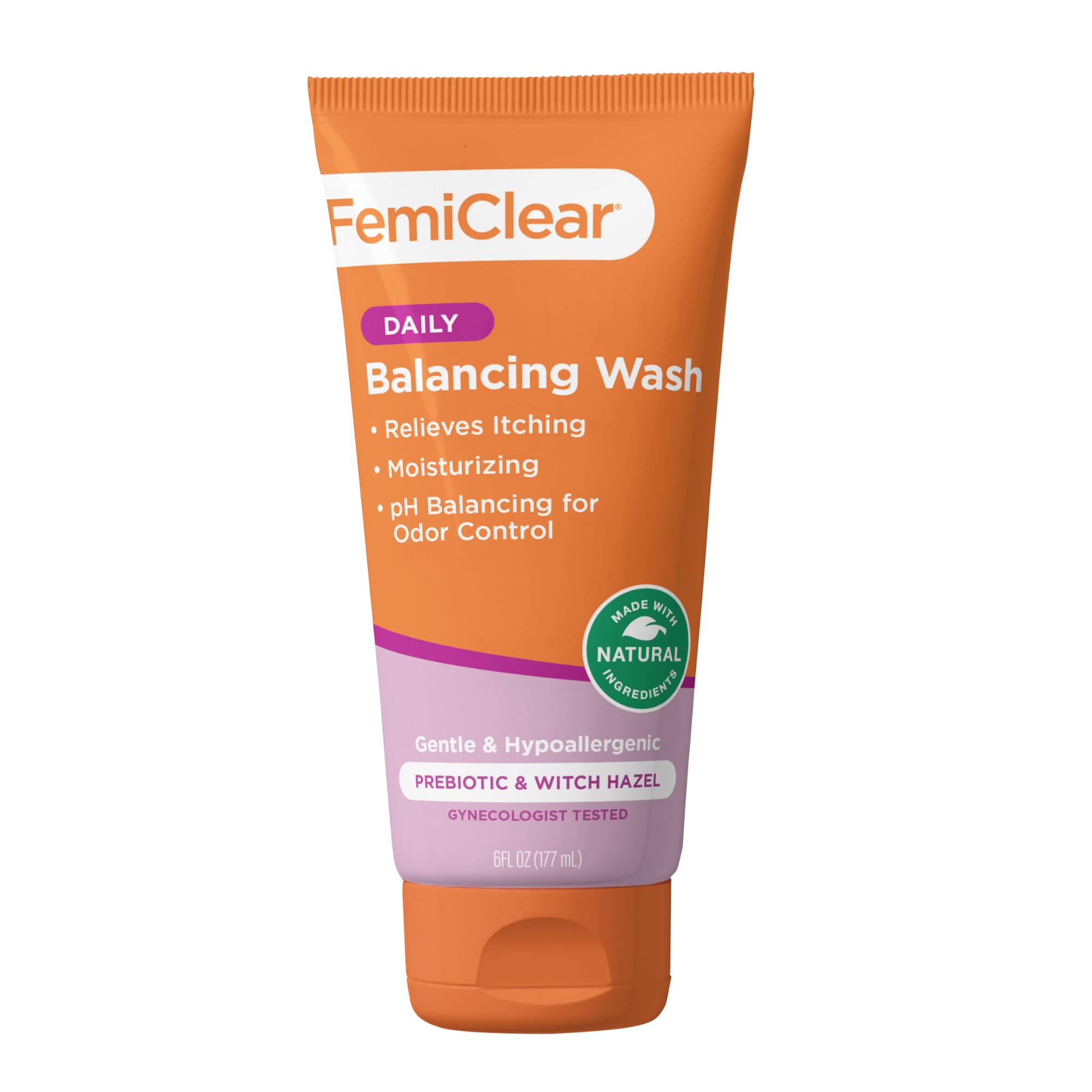 FemiClear safe ingredients detail highlights sulfate-free care for sensitive skin.