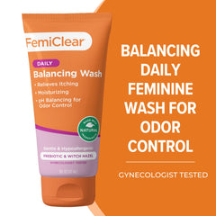 FemiClear Soothing Daily Wash pump highlighting easy use in the shower