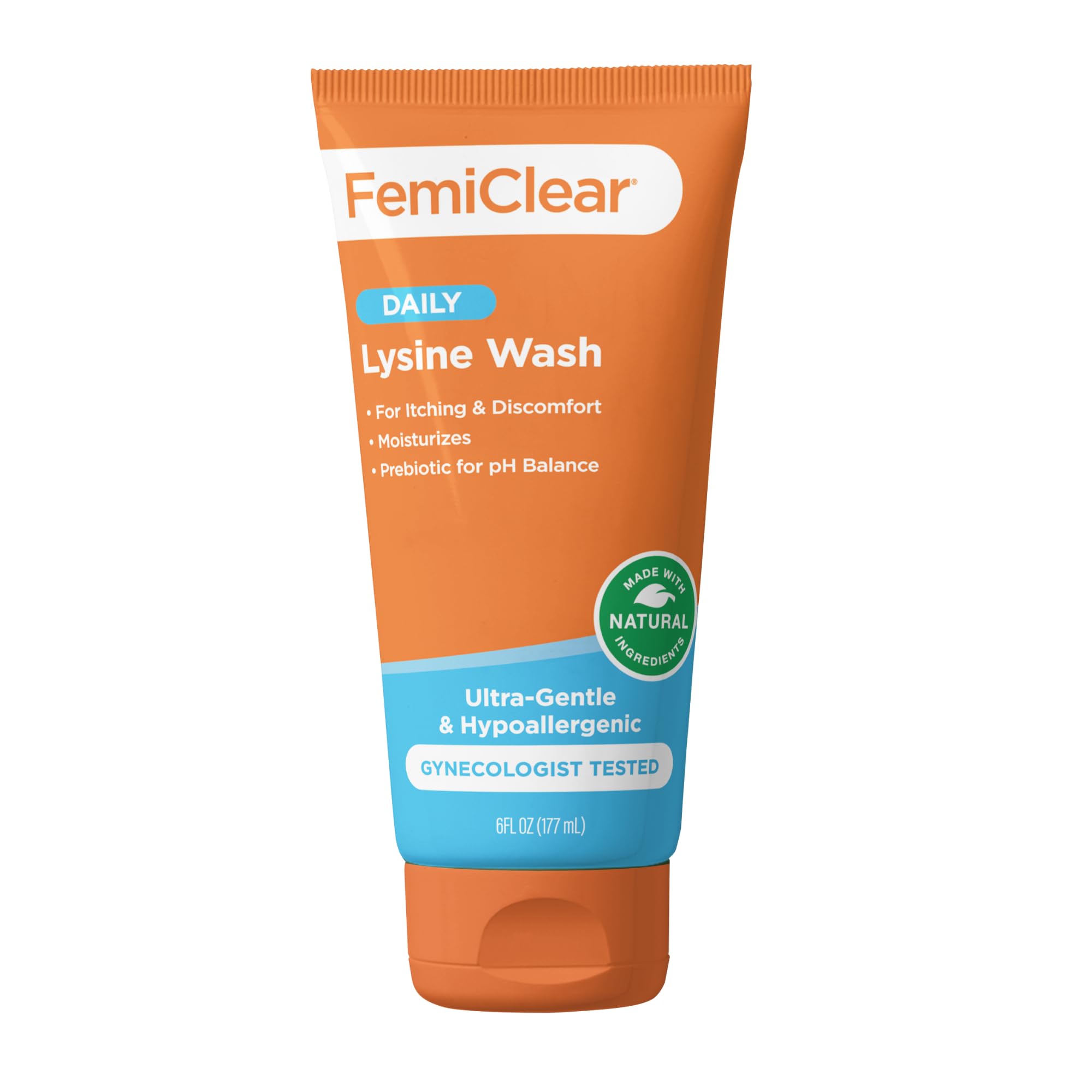FemiClear Ultra-Gentle wash bottle on sink for daily gentle cleansing.
